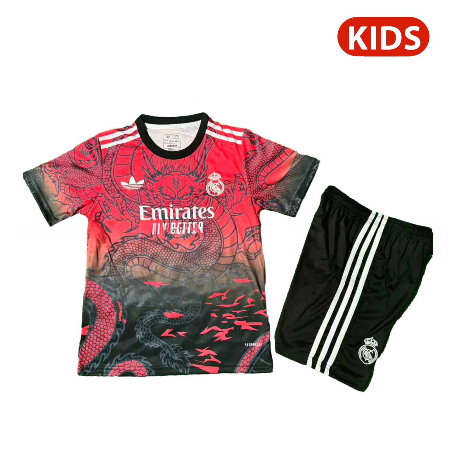 Real Madrid 25-26 Black Dragon Red Special Kids Kit - ReplicasJersey
