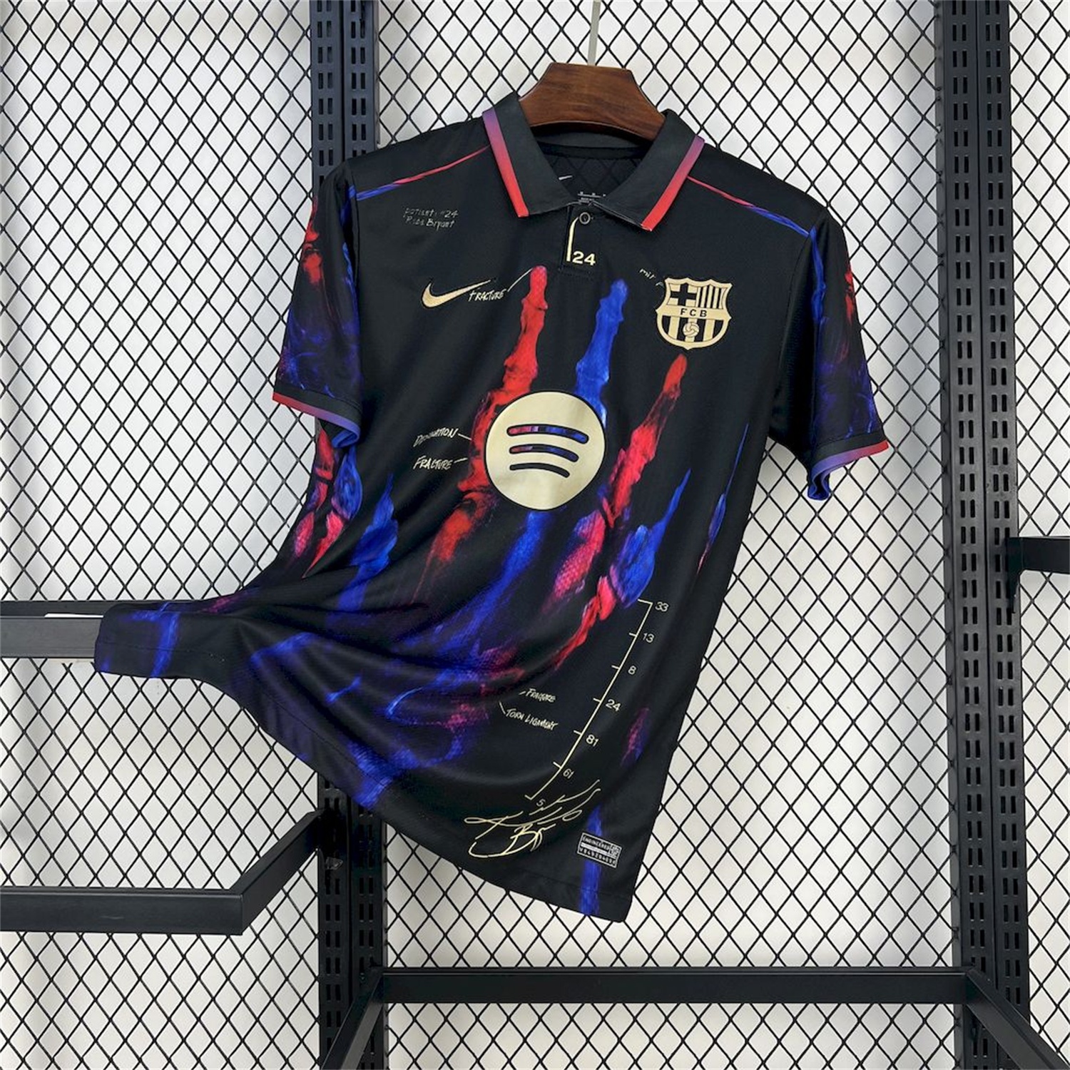 B.A.R.S.A 25-26 Red & Blue Palm Black Jersey - Fans Version - ReplicasJersey