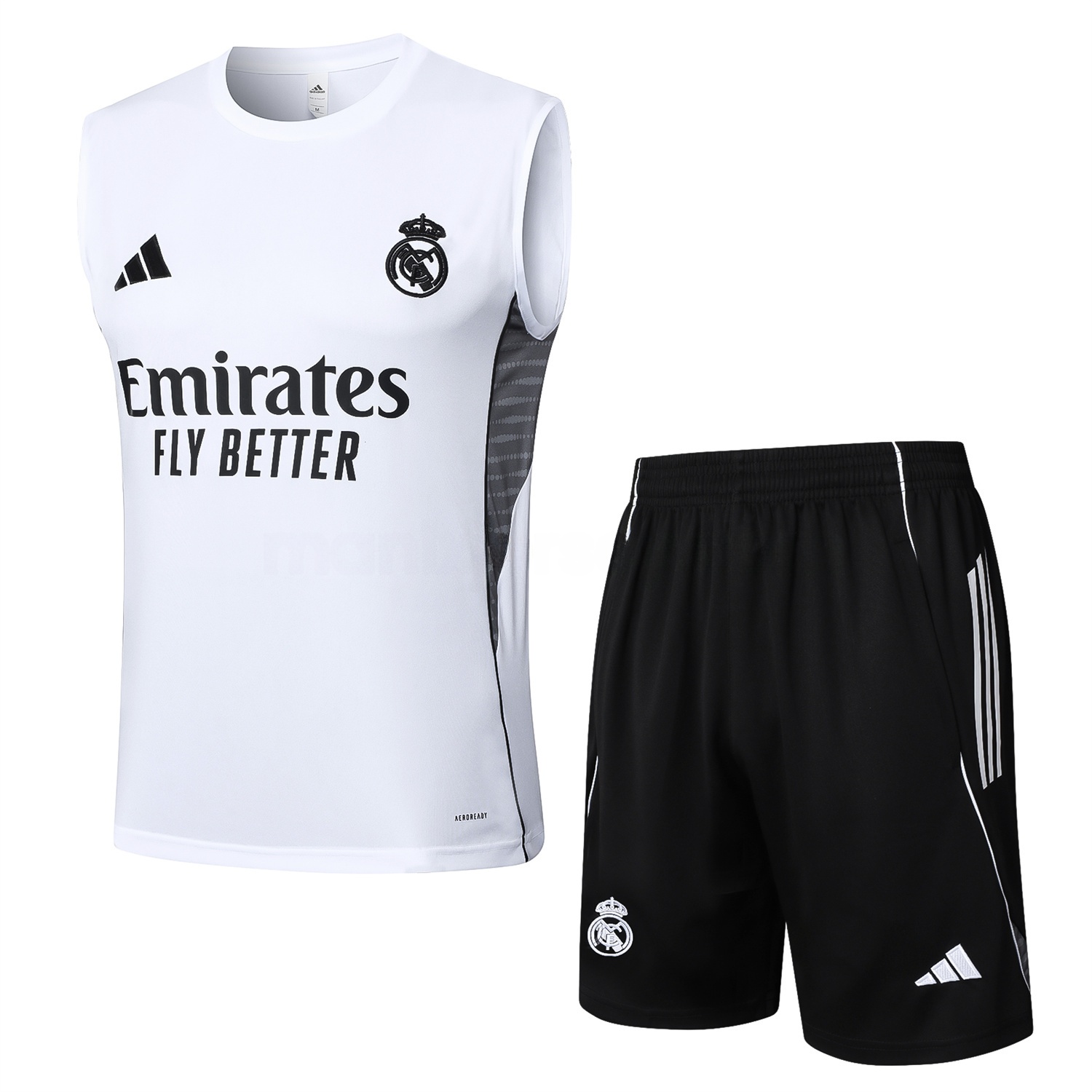 Real Madrid 25-26 Vest Training Set - White Vest and Black Shorts - ReplicasJersey