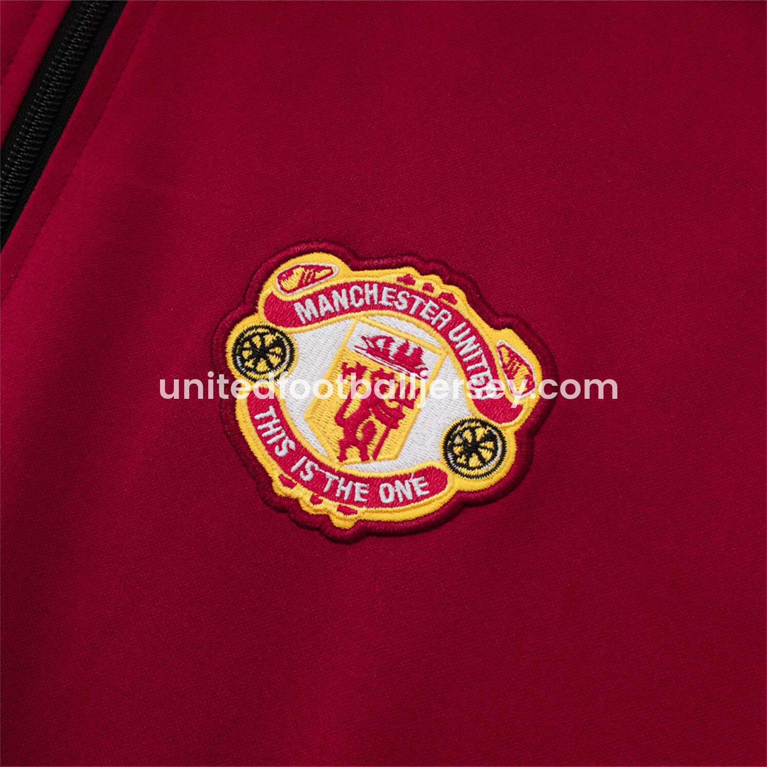 Manchester United 24-25 Throwback Jacket Training Tracksuit - Date Red Jackets & Black Pants - ReplicasJersey