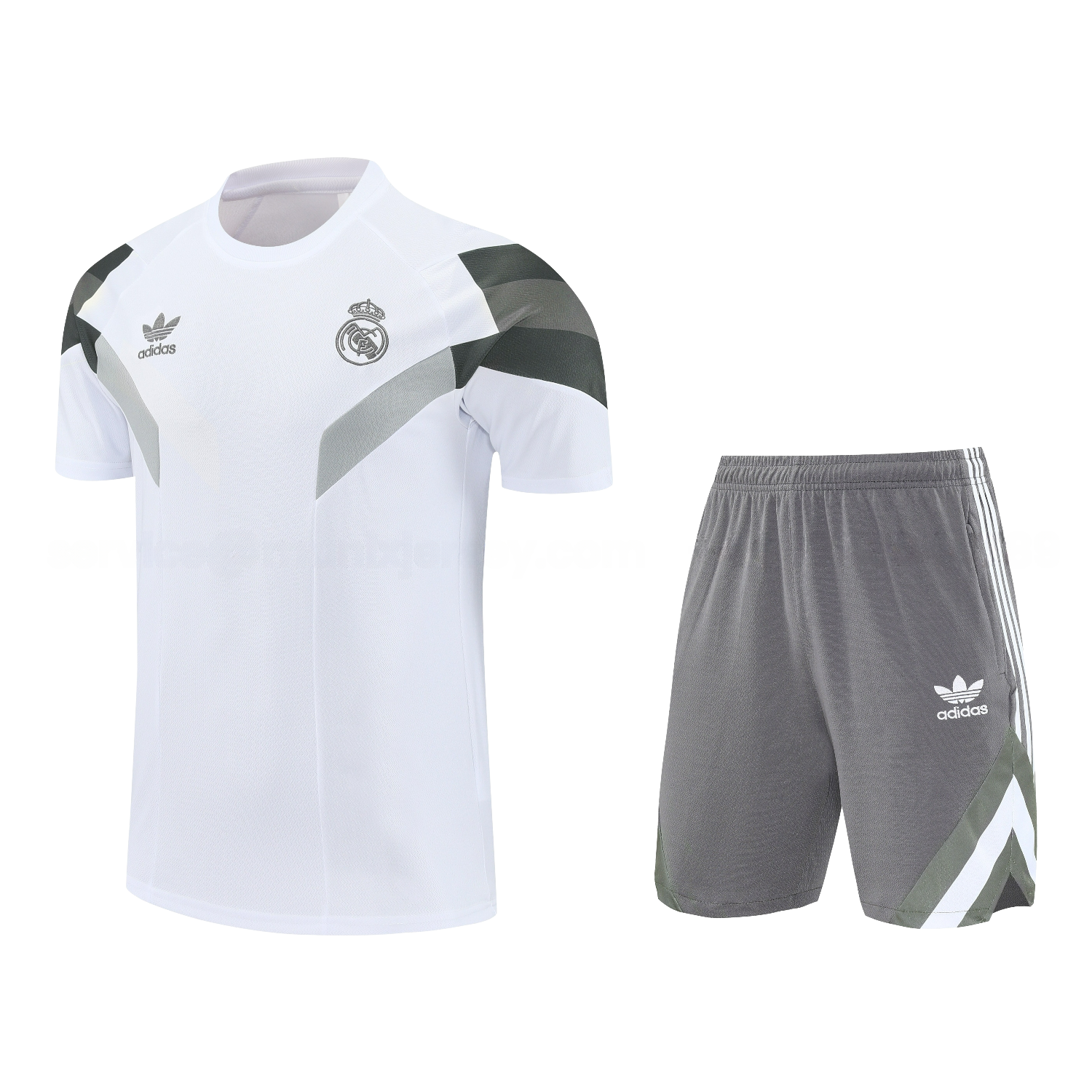 Real Madrid 25-26 Short-Sleeve Training Set - White Top & Gray Shorts - ReplicasJersey