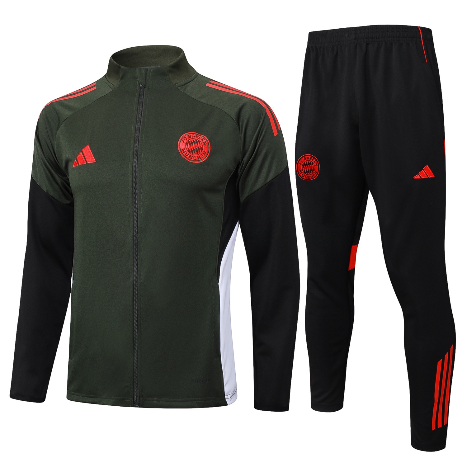 Bayern Munich 25-26 Jacket Training Tracksuit - Army Green Top and Black Pants - ReplicasJersey