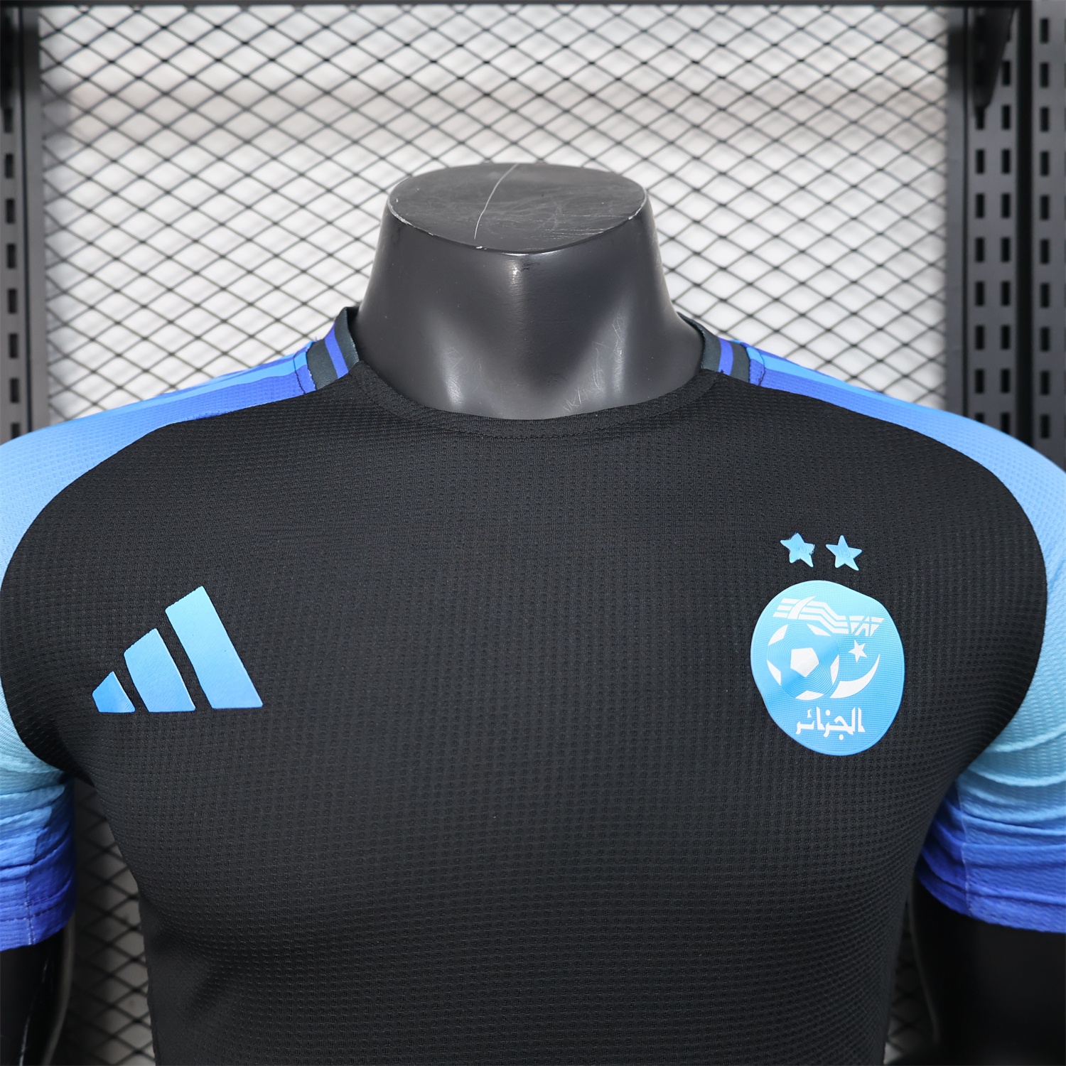 Algeria 25-26 Pure Black with Blue Sleeves Jersey - Player Version - ReplicasJersey