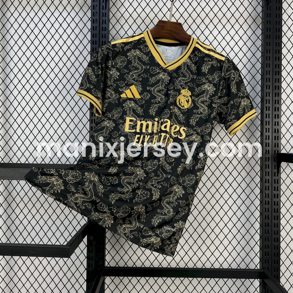 Real Madrid 25-26 Golden Chinese Dragon Pattern Black Jersey - Fans Version - ReplicasJersey