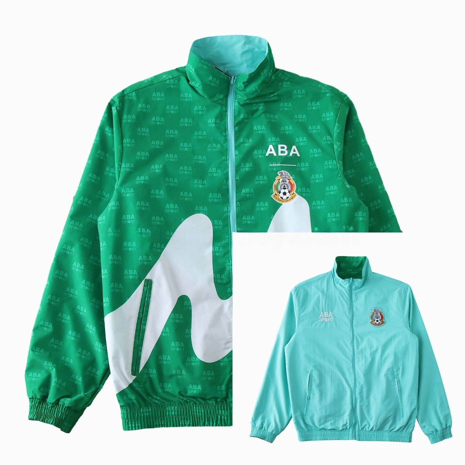 Retro Mexico 1995 Retro Style Double Sided Reversible Windbreaker - Green & Blue - ReplicasJersey