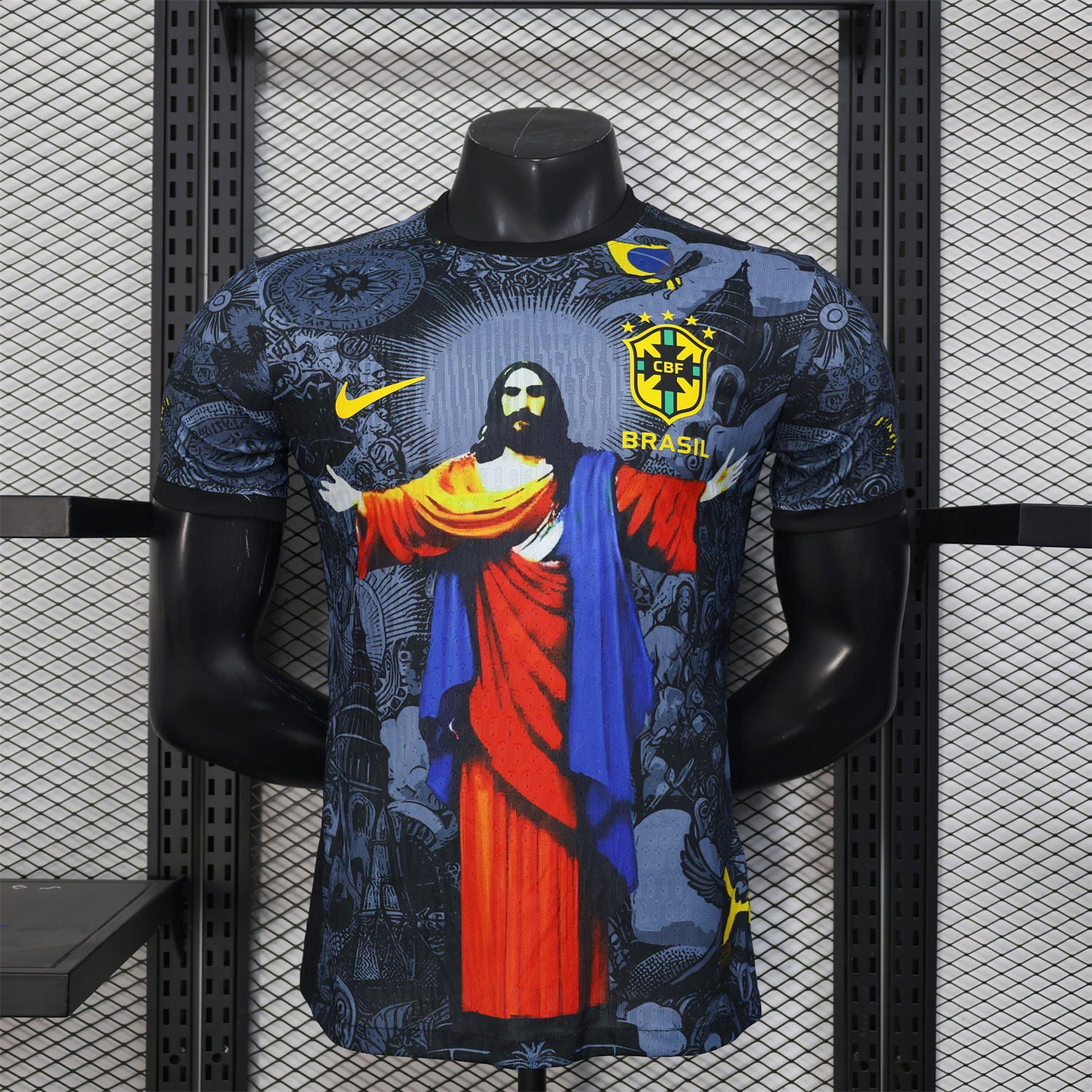 Brazil 25-26 Colorful Jesus Statue Special Black Jersey - Player Version - ReplicasJersey