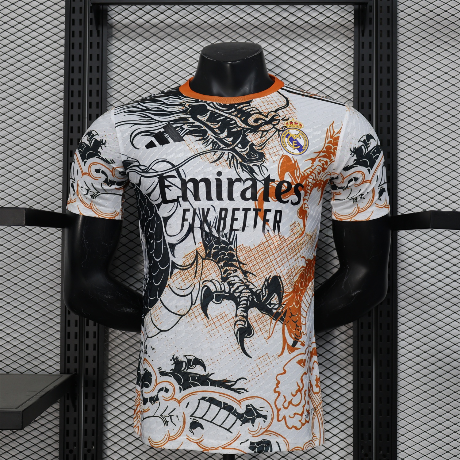 Real Madrid 24-25 Black & Orange Loong White Jersey - Player Version - ReplicasJersey