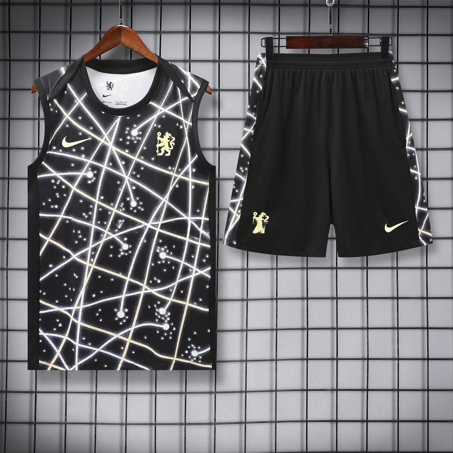 C.H.E.L.S.E.A 25-26 Vest Training Set - Yellow Fluorescent Rays Black Vest & Black Shorts - ReplicasJersey