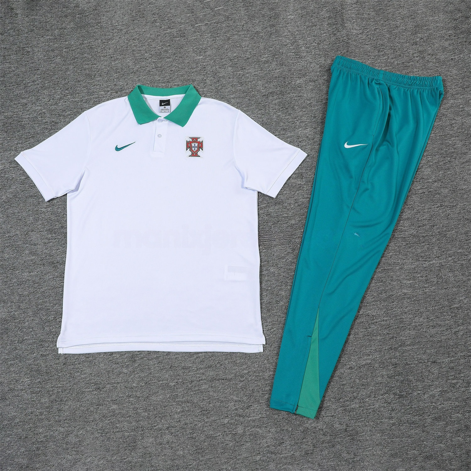 Portugal 25-26 POLO Short-Sleeve Training Set - White Top and Blue Pants - ReplicasJersey