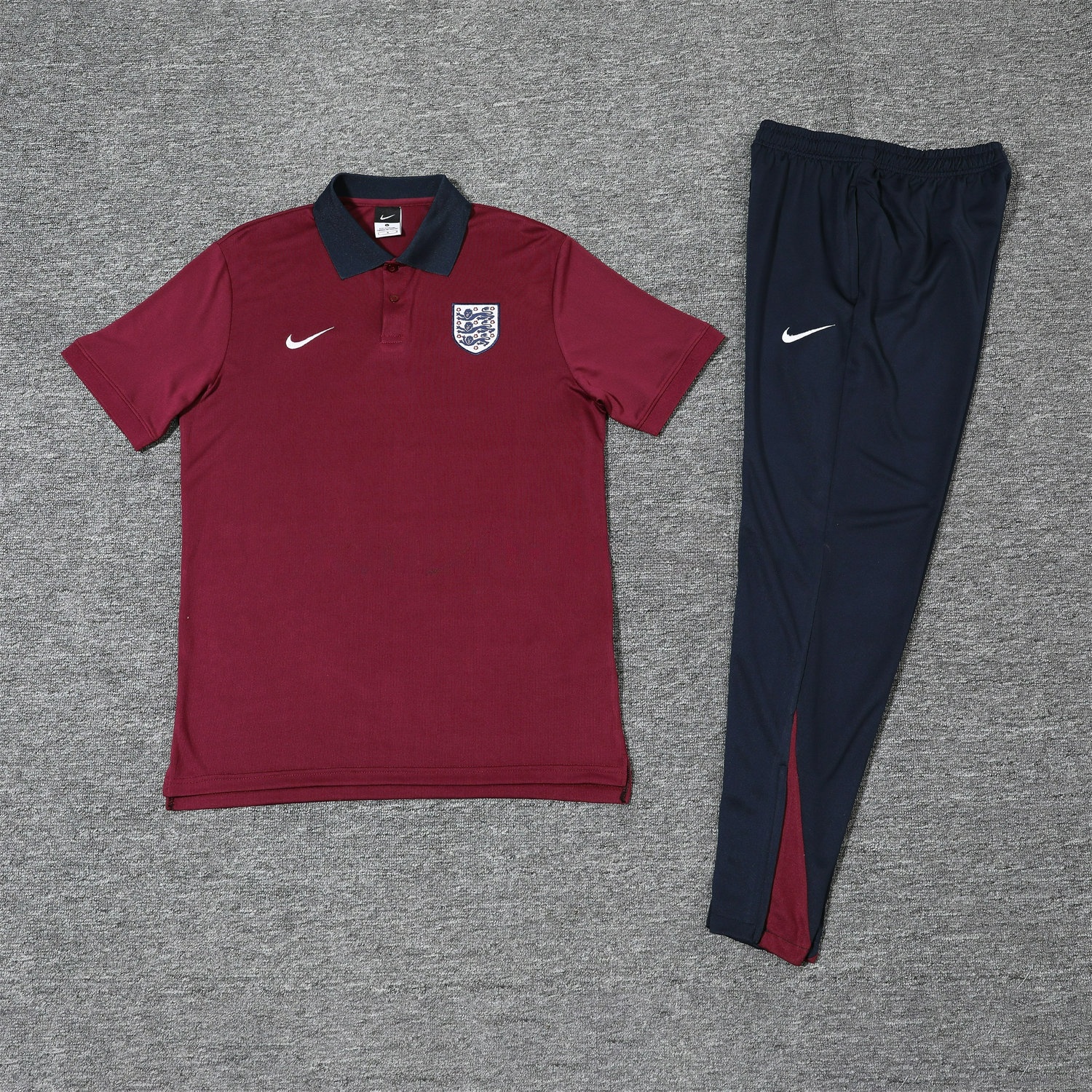 England 25-26 POLO Short-Sleeve Training Set - Red Top and Deep Blue Pants - ReplicasJersey