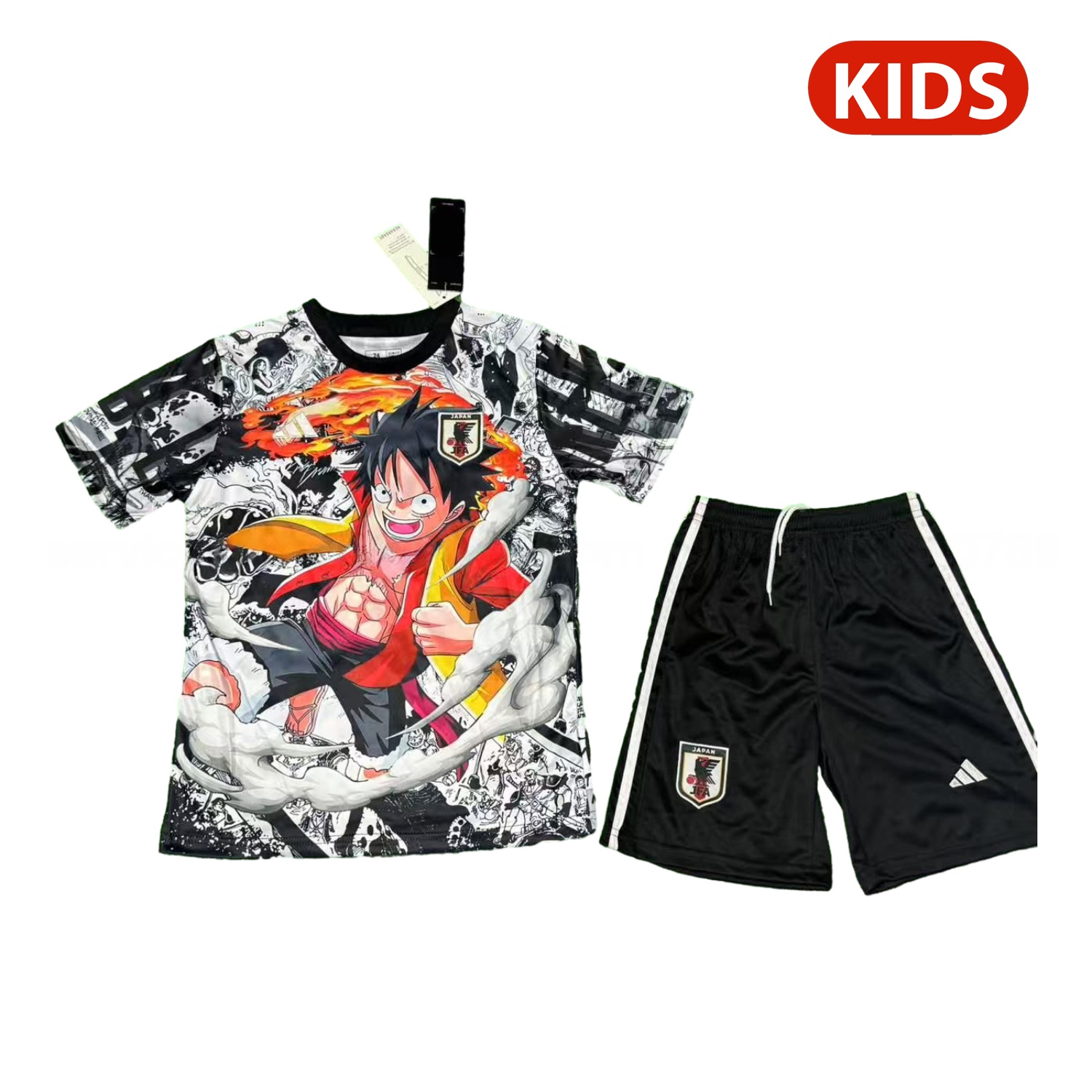 Japan 25-26 Luffy Flame Fist White And Black Special Kids Kit - ReplicasJersey
