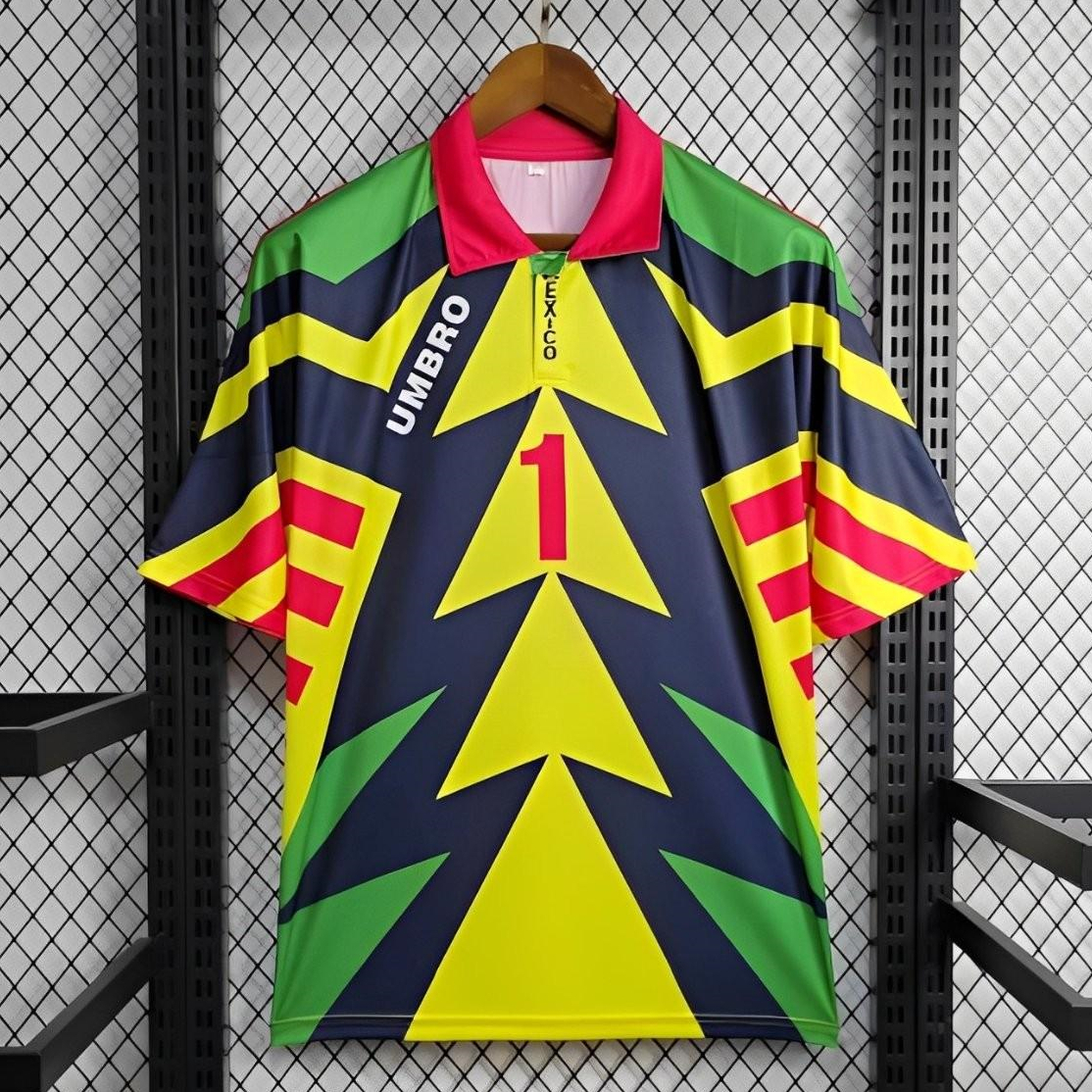 Retro Mexico 1994 Goalkeeper Red Yellow Jersey - ReplicasJersey