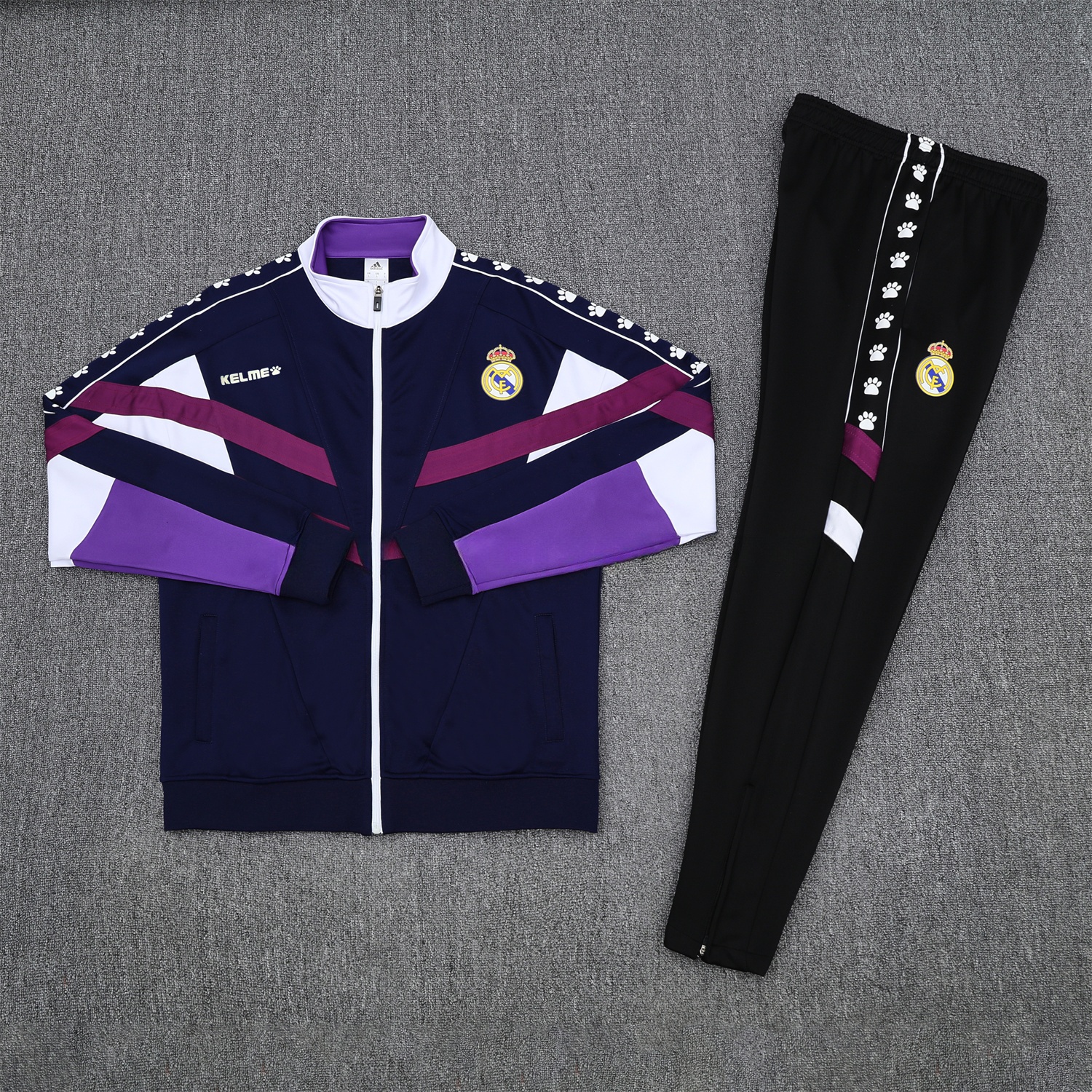 Real Madrid 25-26 Throwback Jacket Training Tracksuit - Deep Blue and Purple Jackets & Black Pants - ReplicasJersey