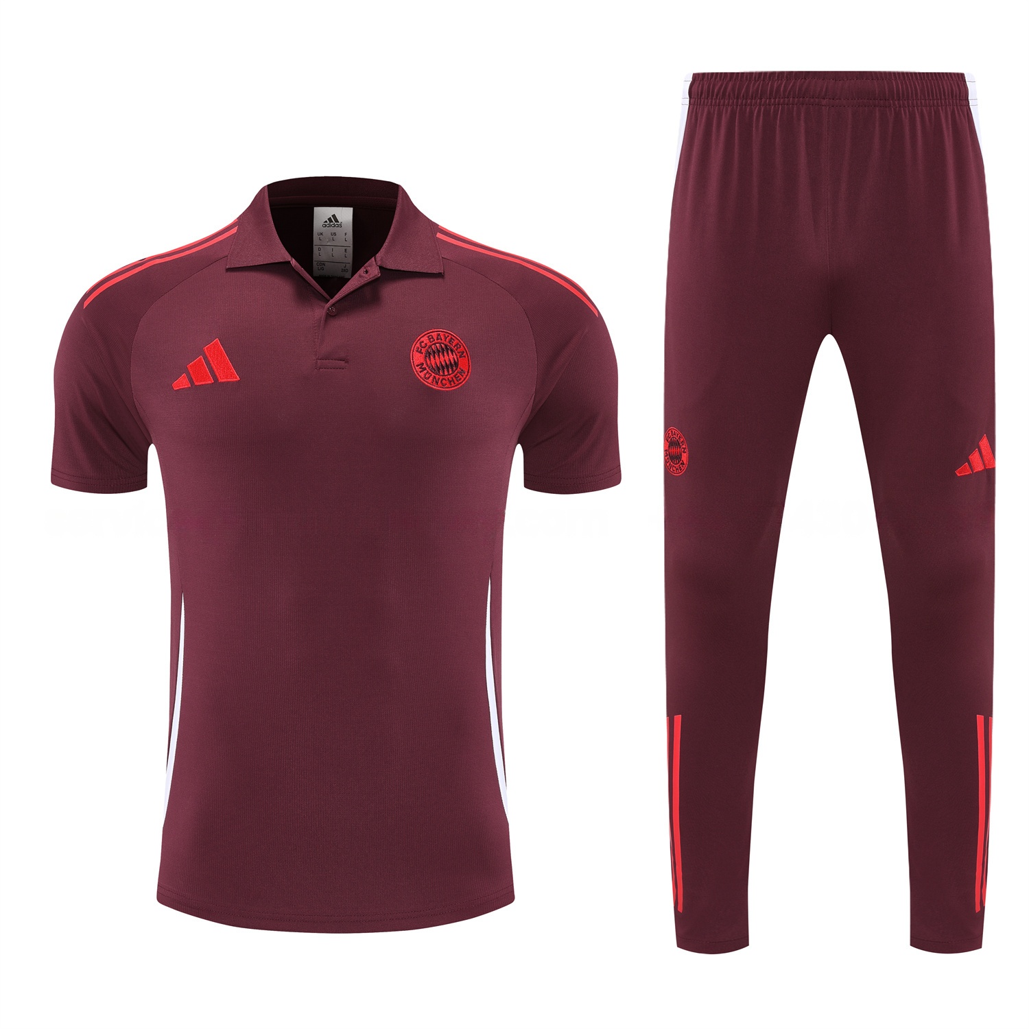 Bayern Munich 25-26 POLO Short-Sleeve Training Set With Red Logo - Deep Red Top & Deep Red Pants - ReplicasJersey
