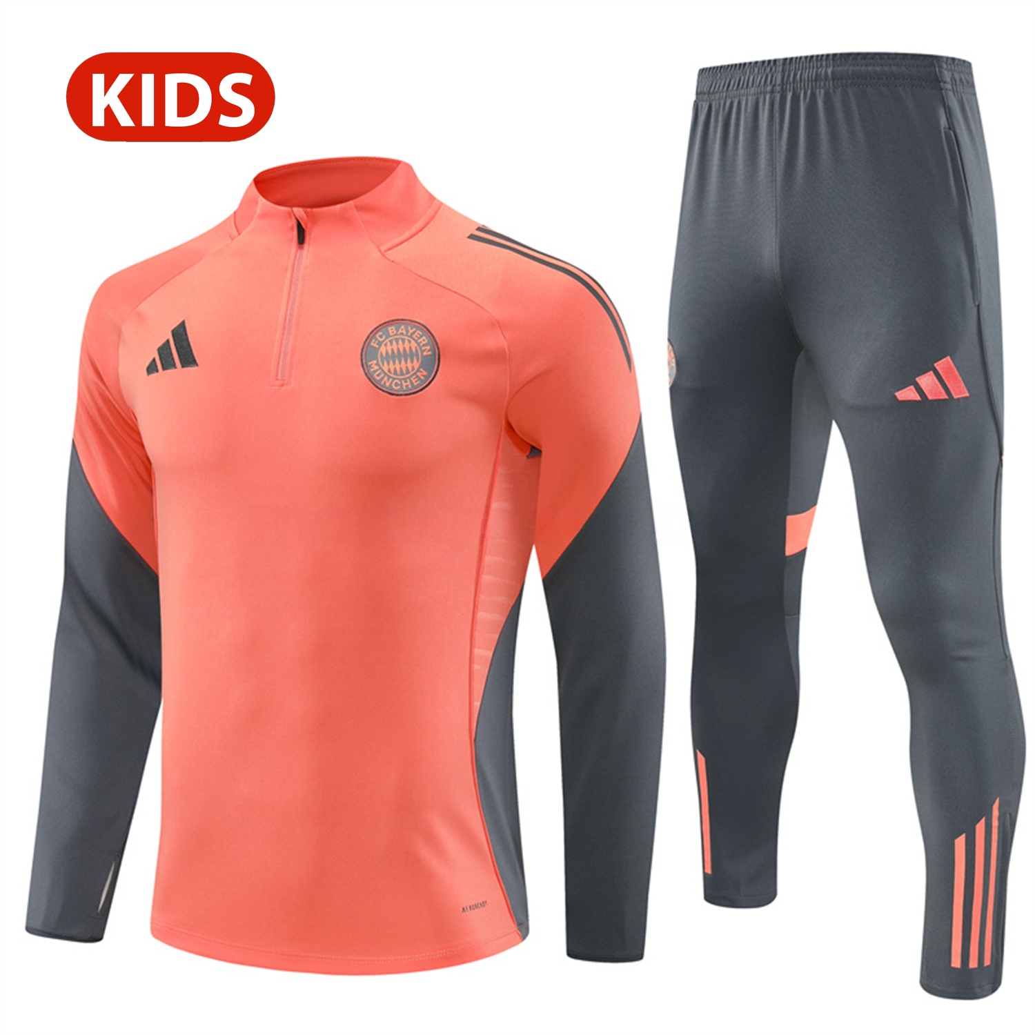 Bayern Munich 25-26 Kid Long Sleeves Training Set - Orange Top & Gray Pants - ReplicasJersey