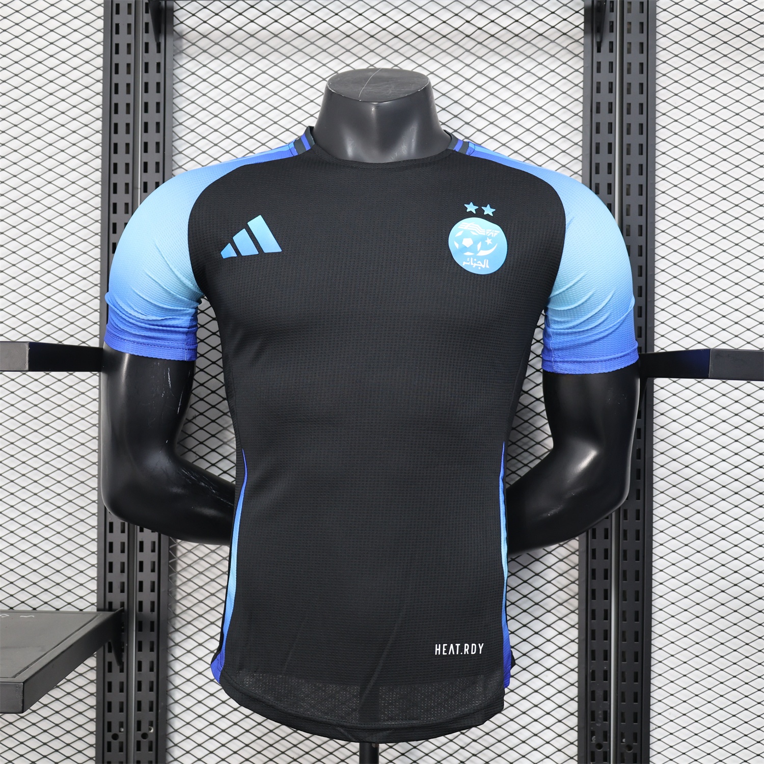 Algeria 25-26 Pure Black with Blue Sleeves Jersey - Player Version - ReplicasJersey