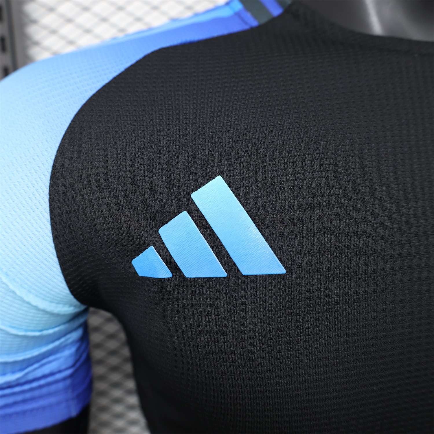 Algeria 25-26 Pure Black with Blue Sleeves Jersey - Player Version - ReplicasJersey