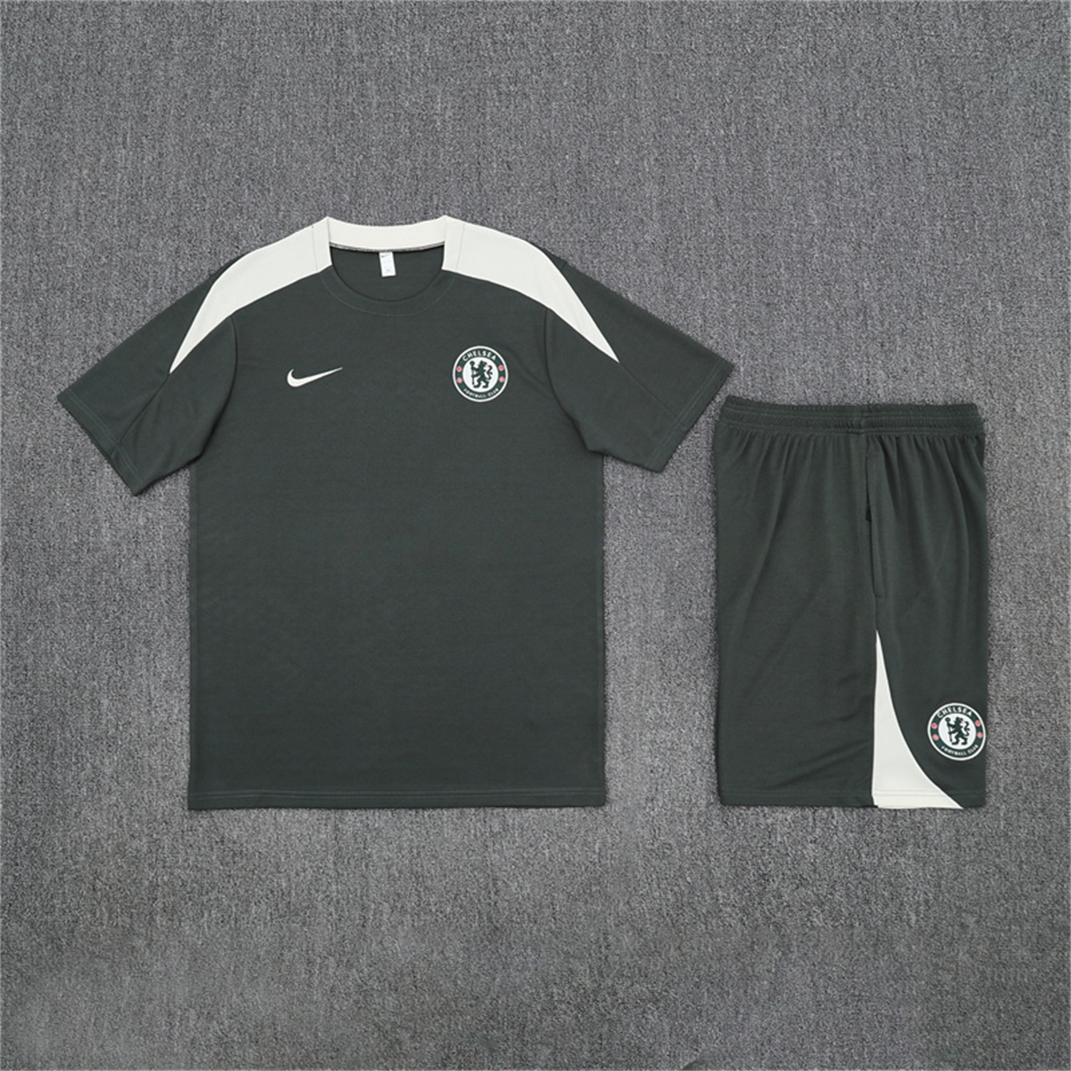 C.H.E.L.S.E.A 25-26 Short-Sleeve Training Set - Army Green Top & Army Green Shorts - ReplicasJersey