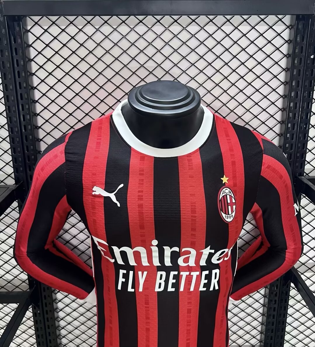 AC Milan 24-25 Home Long Sleeve Jersey - Player Version - ReplicasJersey