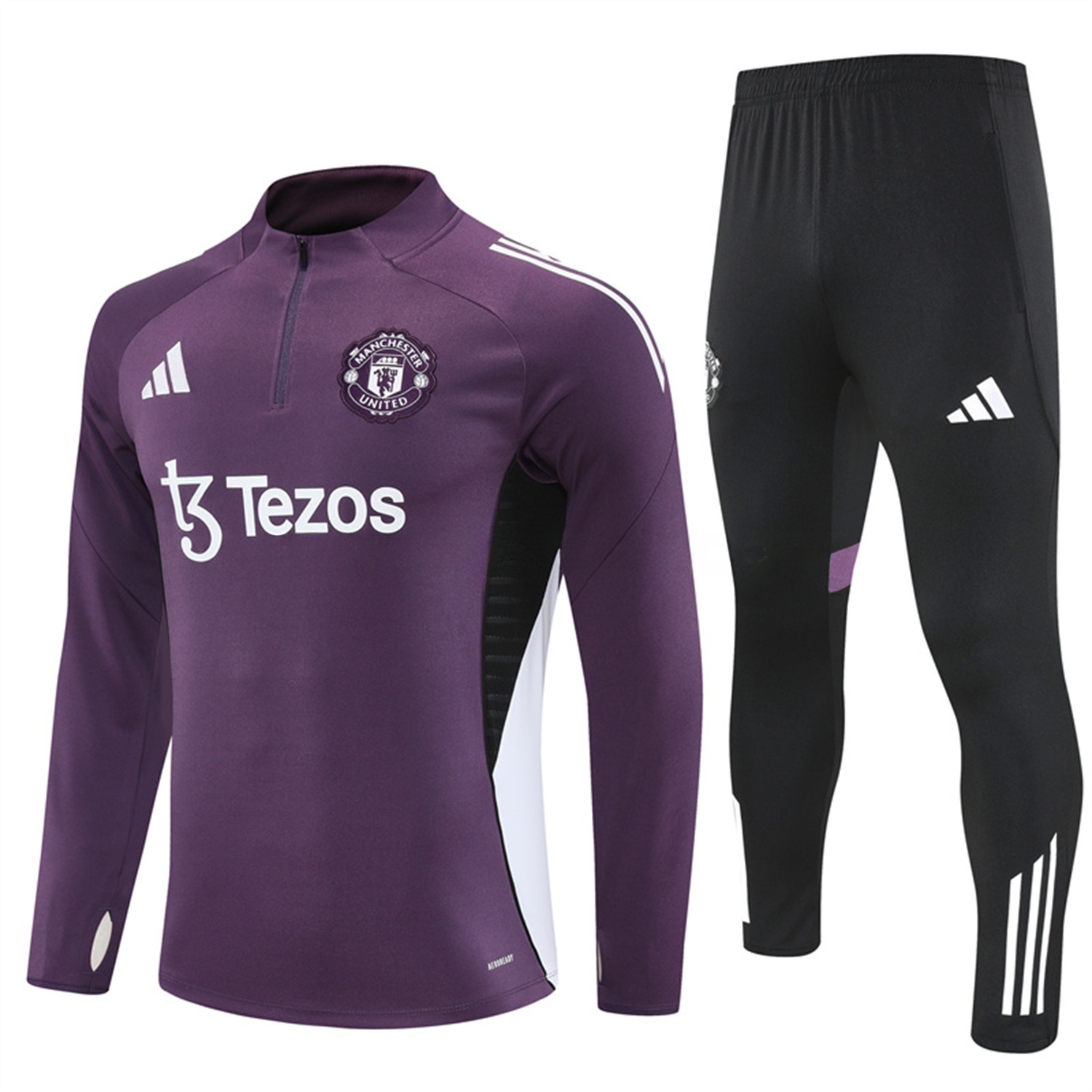 Manchester United 25-26 Long Sleeves Training Set - Purple Top & Black Pants - ReplicasJersey