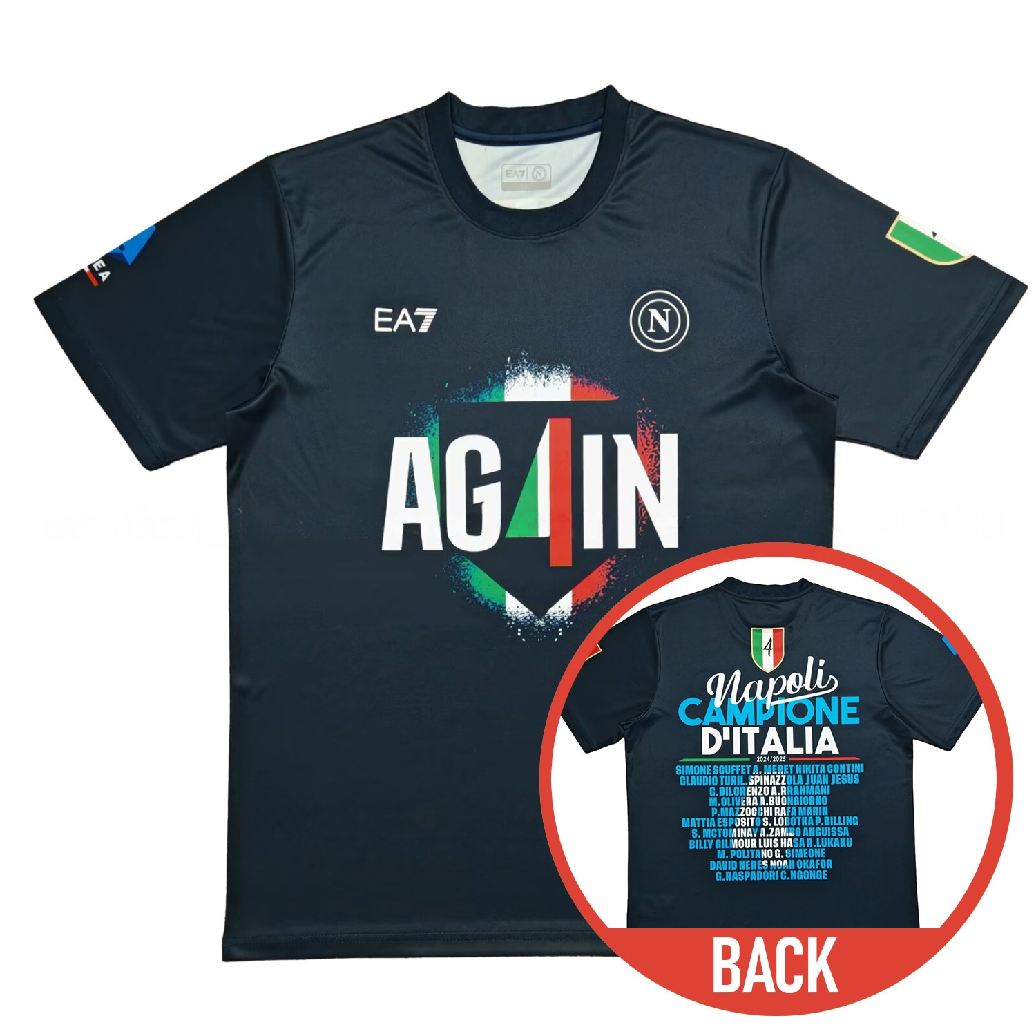 Napoli Four-Time Serie A Champions Commemorative Black T-Shirt With Full Team Squad Back Print - ReplicasJersey