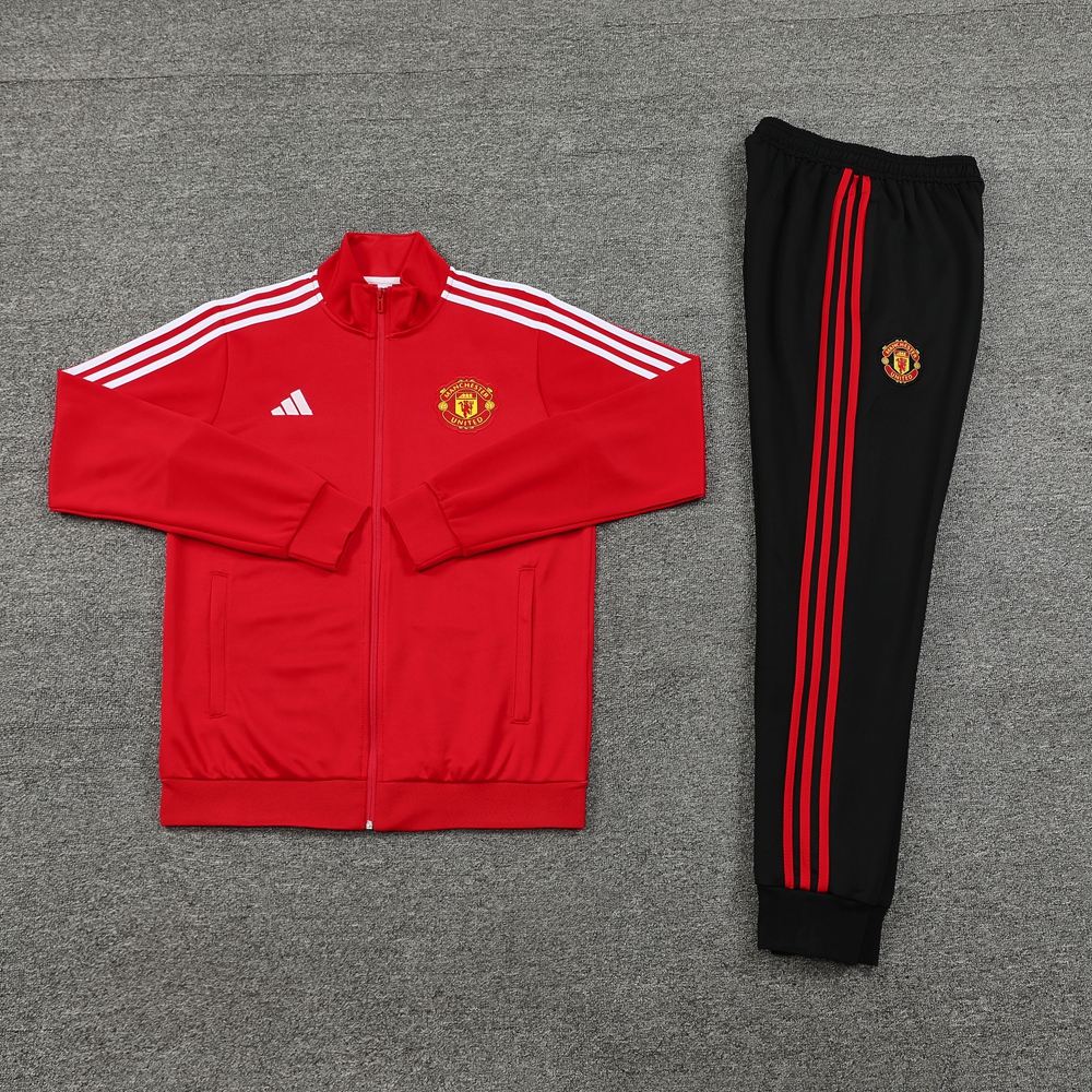 Manchester United 24-25 Jacket Training Tracksuit - Red Top and Black Pants - ReplicasJersey