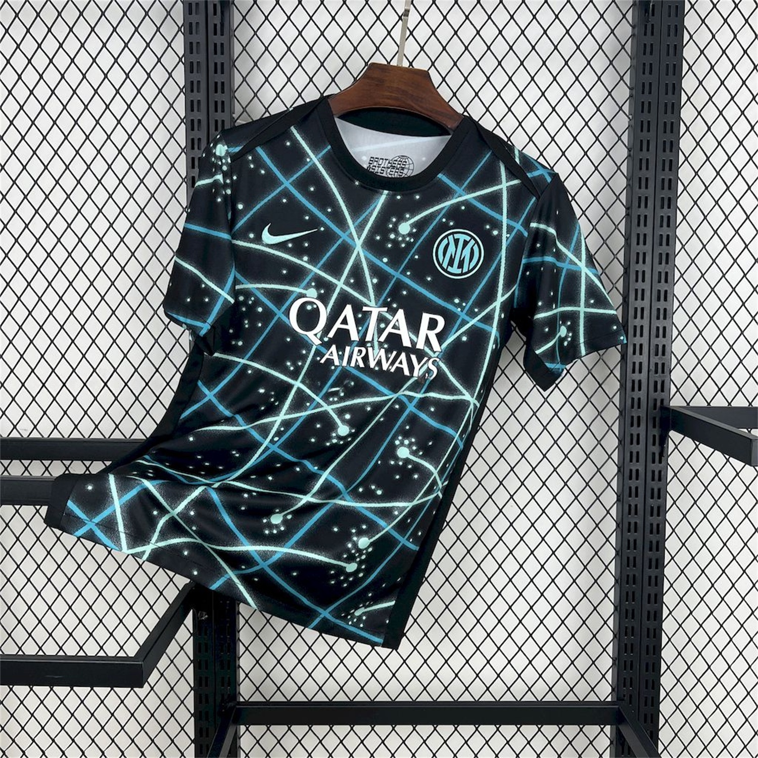 Inter Milan 25-26 Blue Lines Black Pre-Match Training Jersey - Fans Version - ReplicasJersey