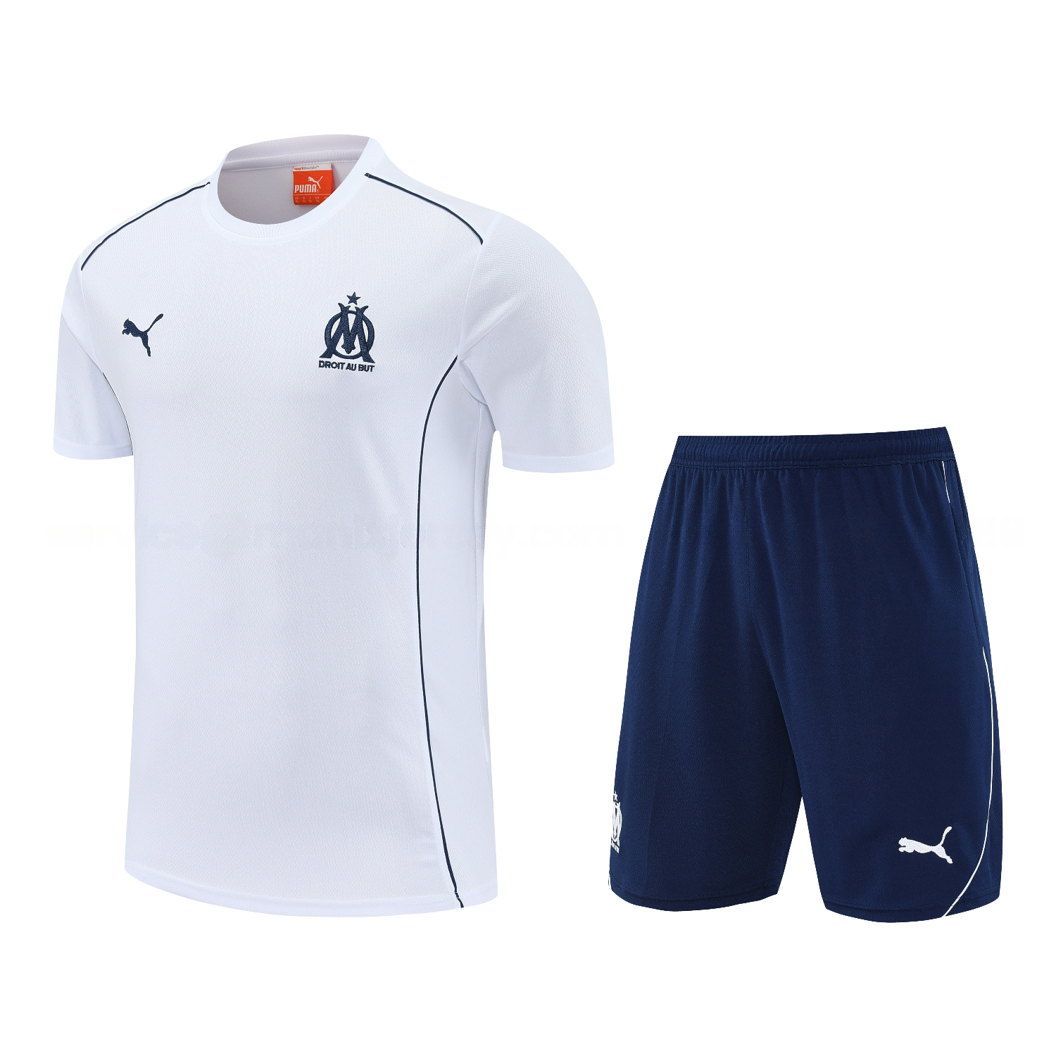 Marseille 25-26 Short-Sleeve Training Set - White Top & Blue Shorts - ReplicasJersey