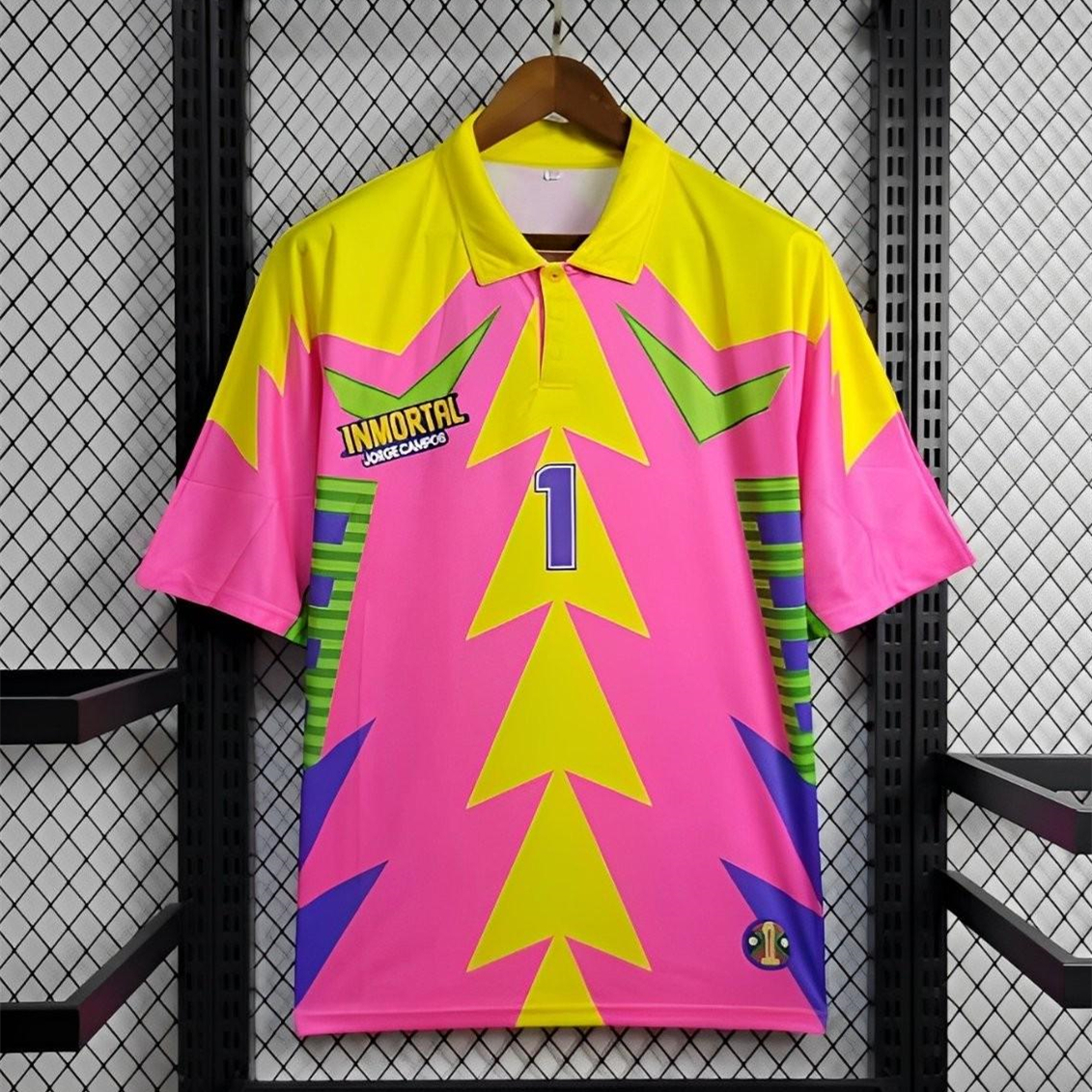 Retro Mexico 1998 World Cup Goalkeeper Pink Yellow Jersey - ReplicasJersey