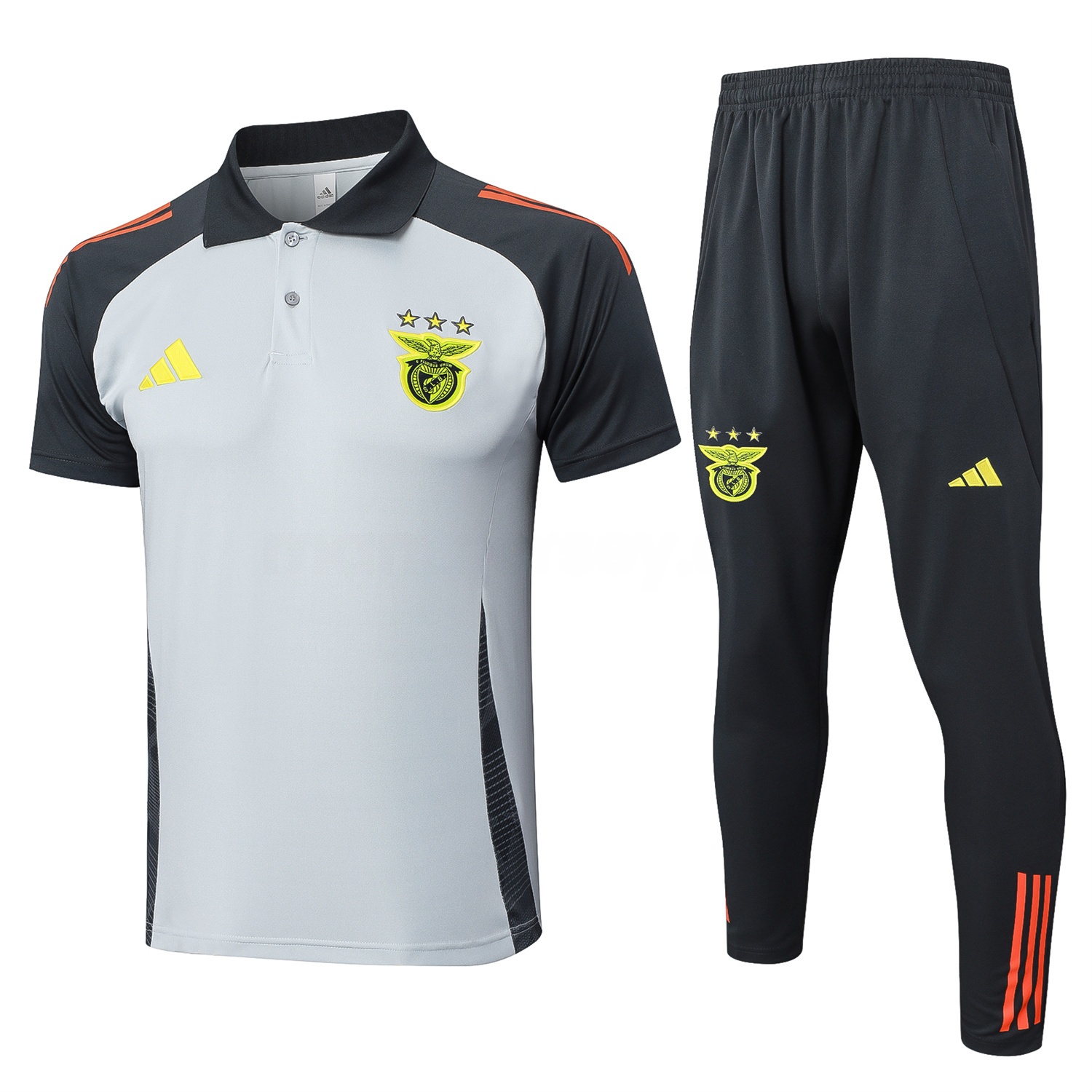Benfica 25-26 POLO Short-Sleeve Training Set - Grey Top and Deep Grey Pants - ReplicasJersey