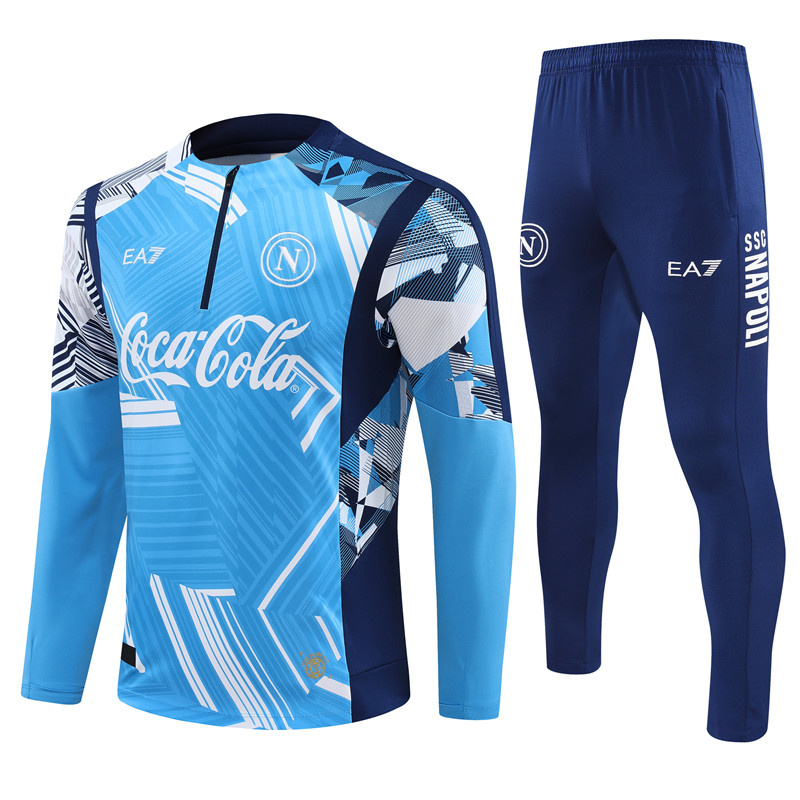 Napoli 24-25 Pre-Match Long Sleeve Training Set - Light Blue Top and Deep Blue Pants - ReplicasJersey
