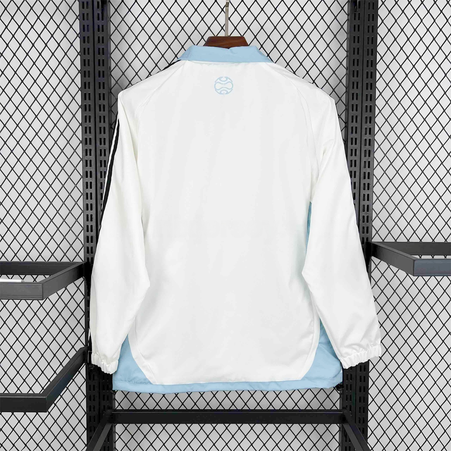 Argentina 25-26 Throwback Windbreaker Jacket - White with Blue Lines - ReplicasJersey