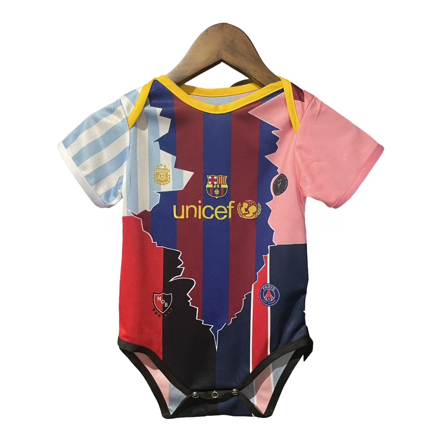 Messi Career Commemorative Baby Crawling Suit - Argentina B.A.R.S.A INT M.A.M Paris Saint-Germain PSG - ReplicasJersey