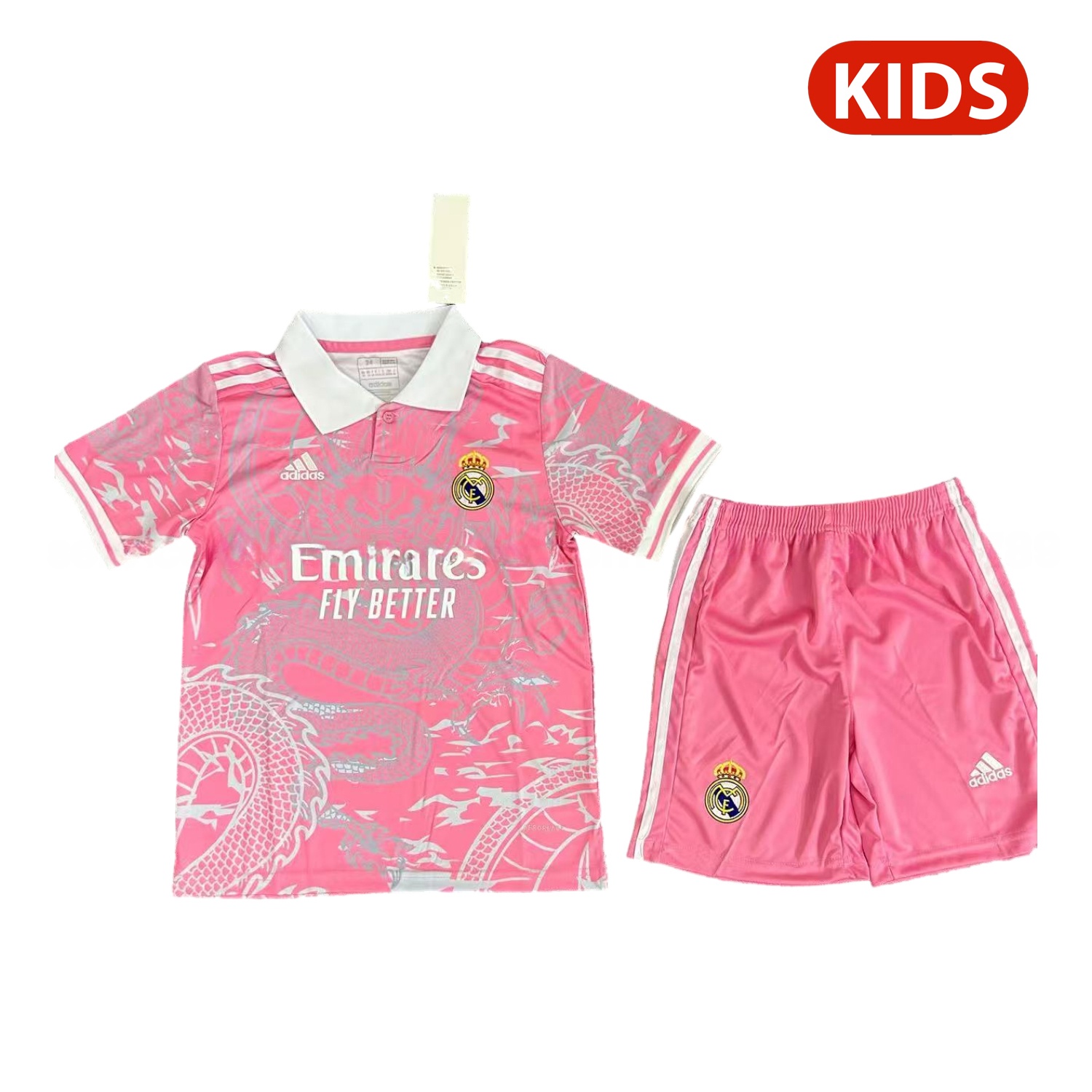 Real Madrid 25-26 White Dragon Pink Special Polo Kids Kit - ReplicasJersey