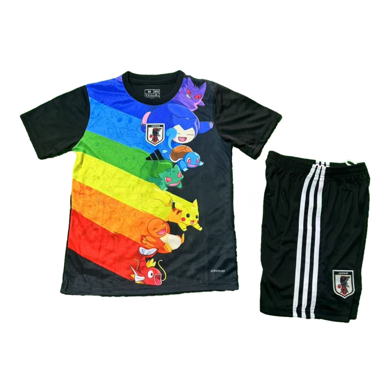 Japan 25-26 Pokemon Rainbow Black Kids Kit - ReplicasJersey