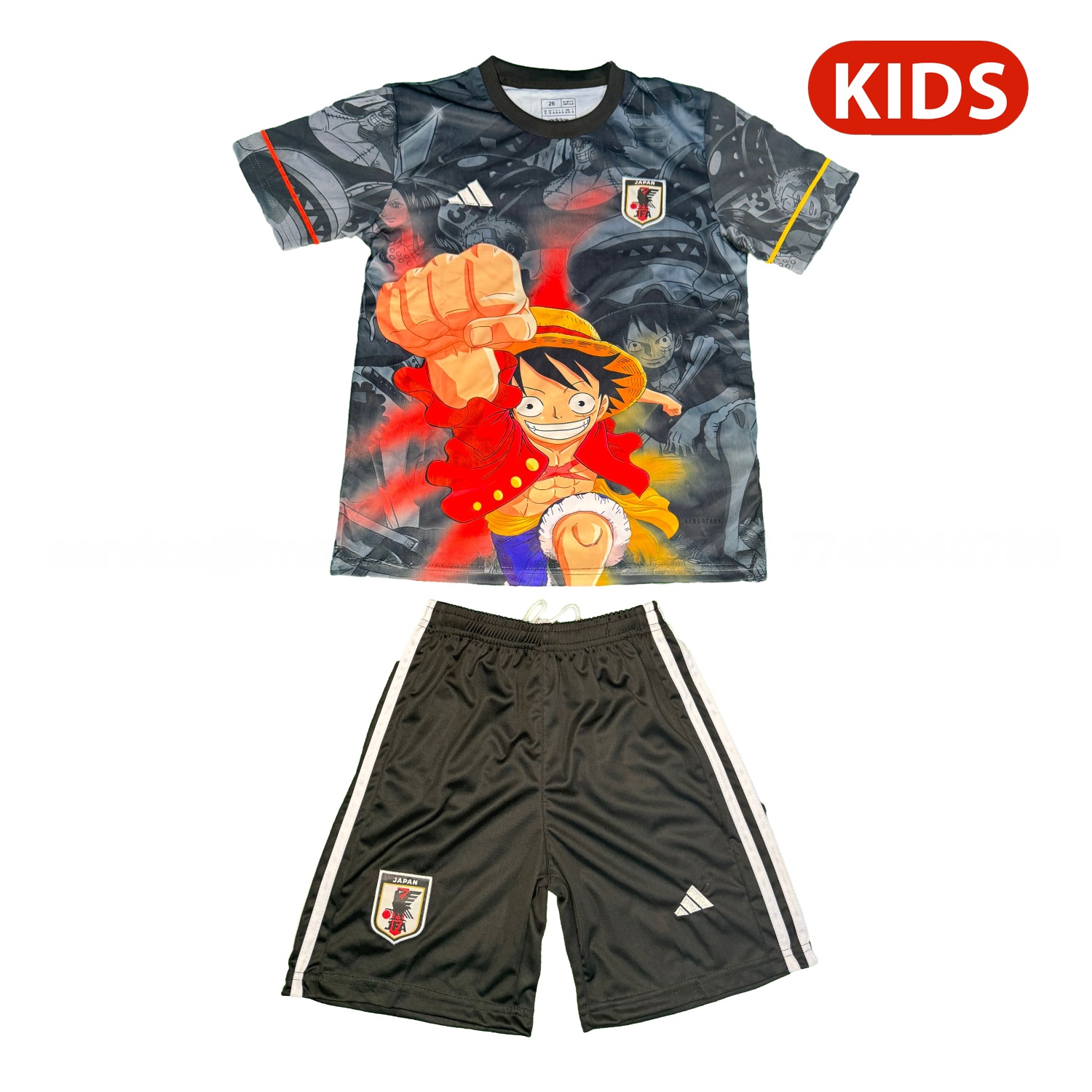 Japan 25-26 Red Luffy Fist Black Special Kids Kit - ReplicasJersey