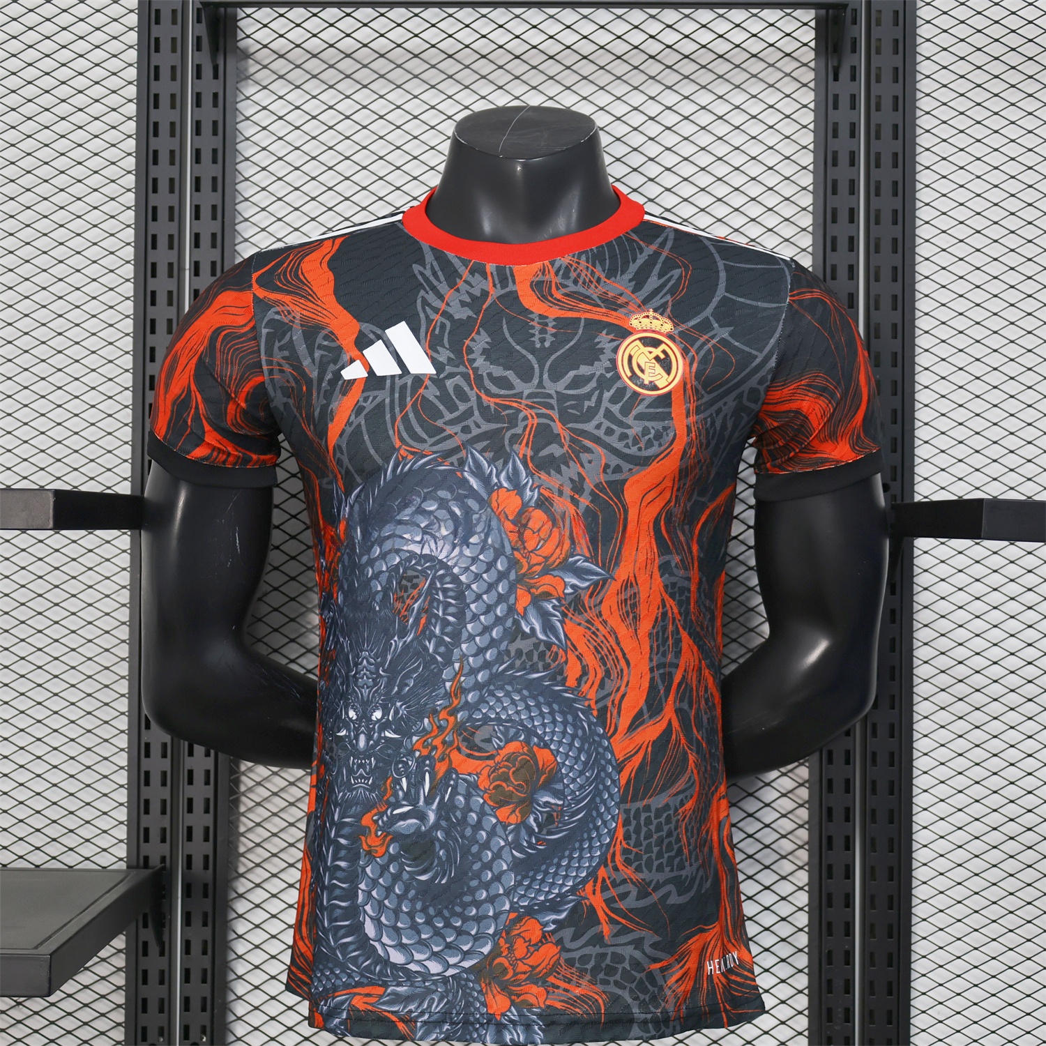 Real Madrid 25-26 Grey Chinese Loong and Red Fire Black Jersey - Player Version - ReplicasJersey