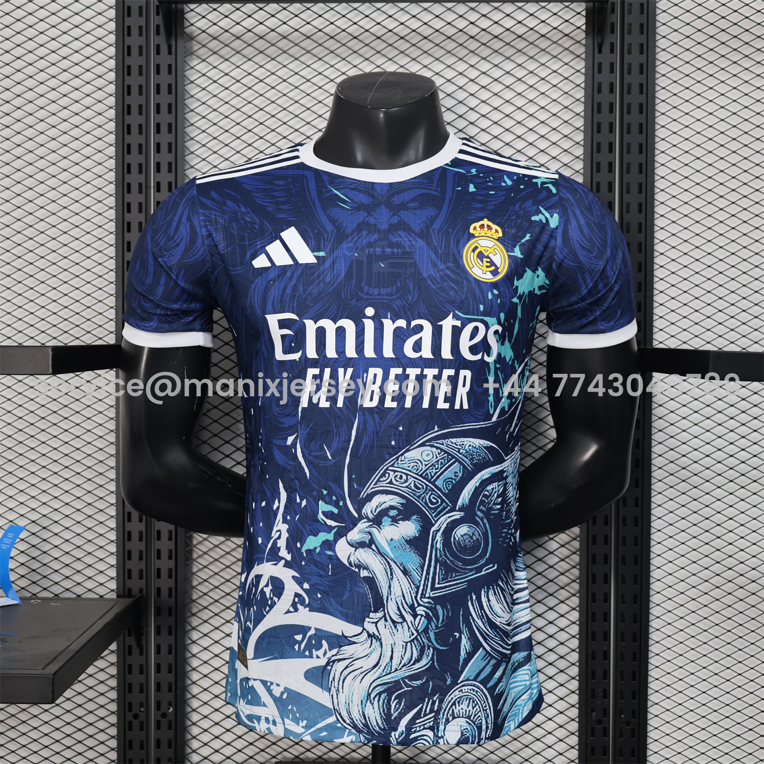 Real Madrid 25-26 Blue Jersey with White Viking Roar Comics - Player Version - ReplicasJersey