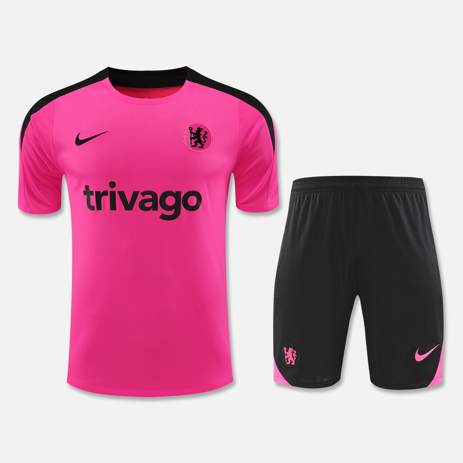 CHELSEA 24-25 Short-Sleeve Training Set - Pink Top & Black Shorts - ReplicasJersey