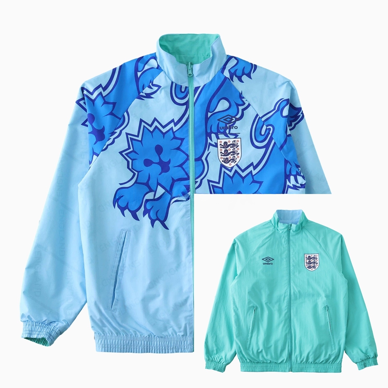Retro England 1992 Third Double Sided Reversible Windbreaker - Blue & Green - ReplicasJersey