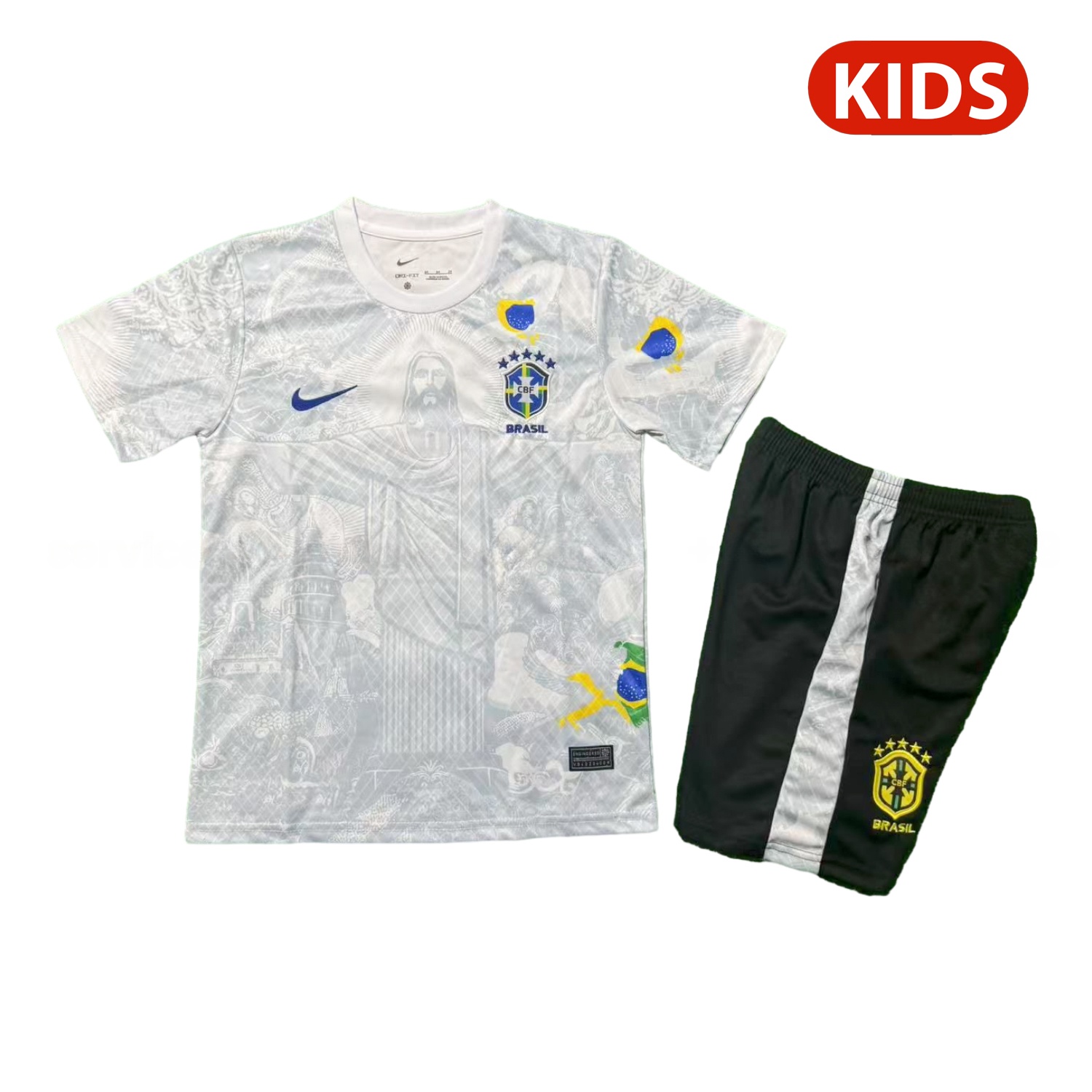 Brazil 25-26 Jesus White Special Kids Kit - ReplicasJersey