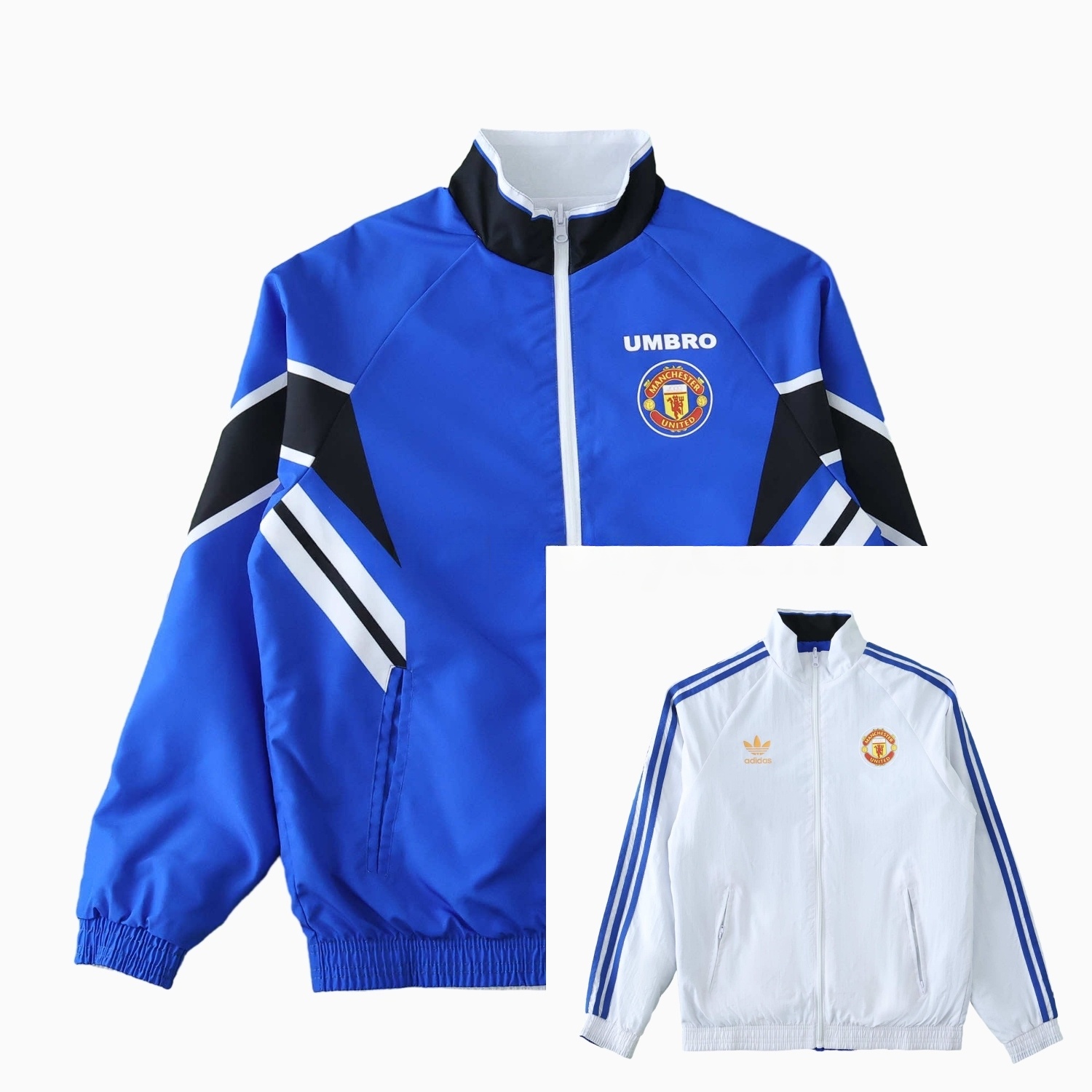 Retro Manchester United 1996 Double Sided Reversible Windbreaker - Blue & Green - ReplicasJersey