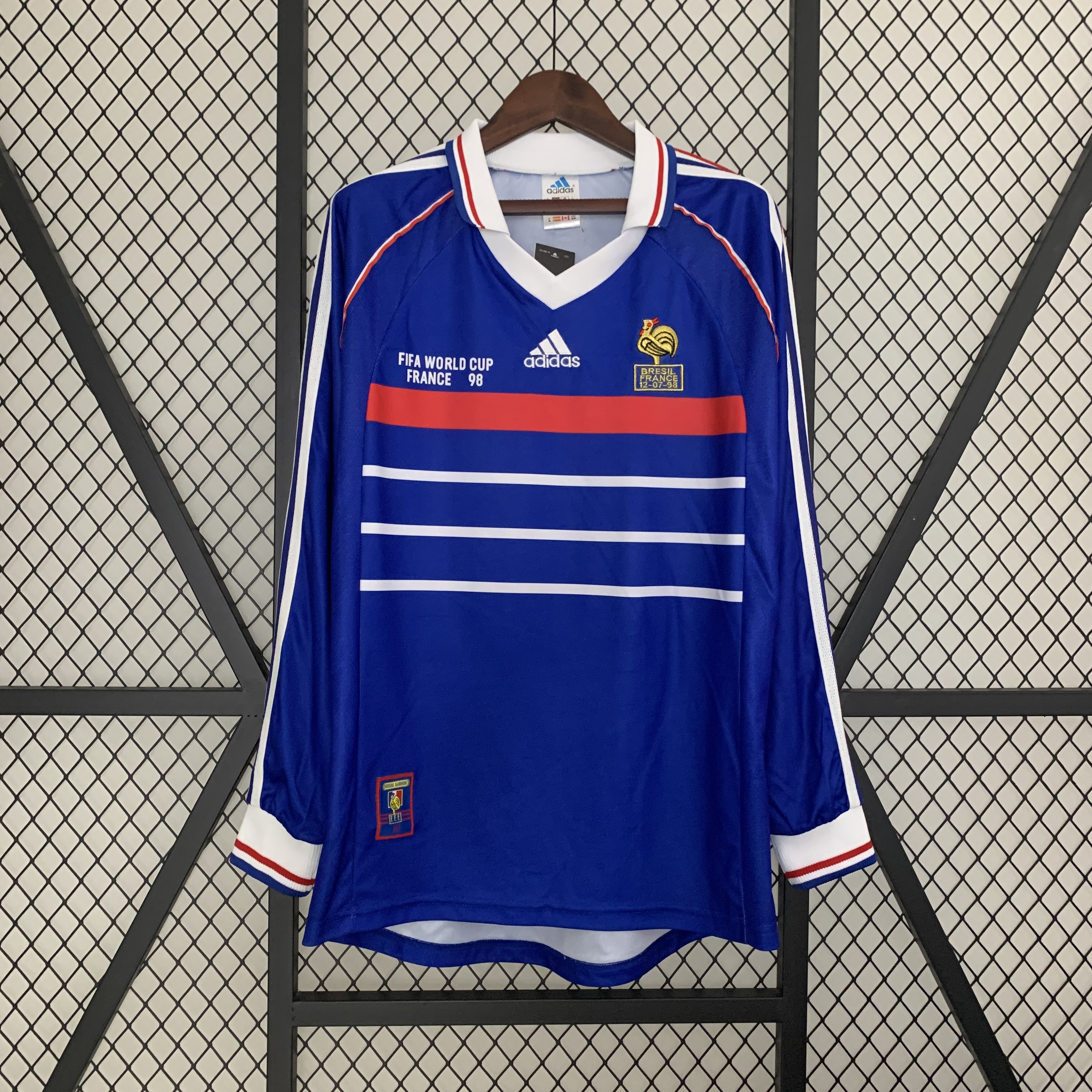 Retro France 1998 Home Stadium Long Sleeve Jersey - ReplicasJersey