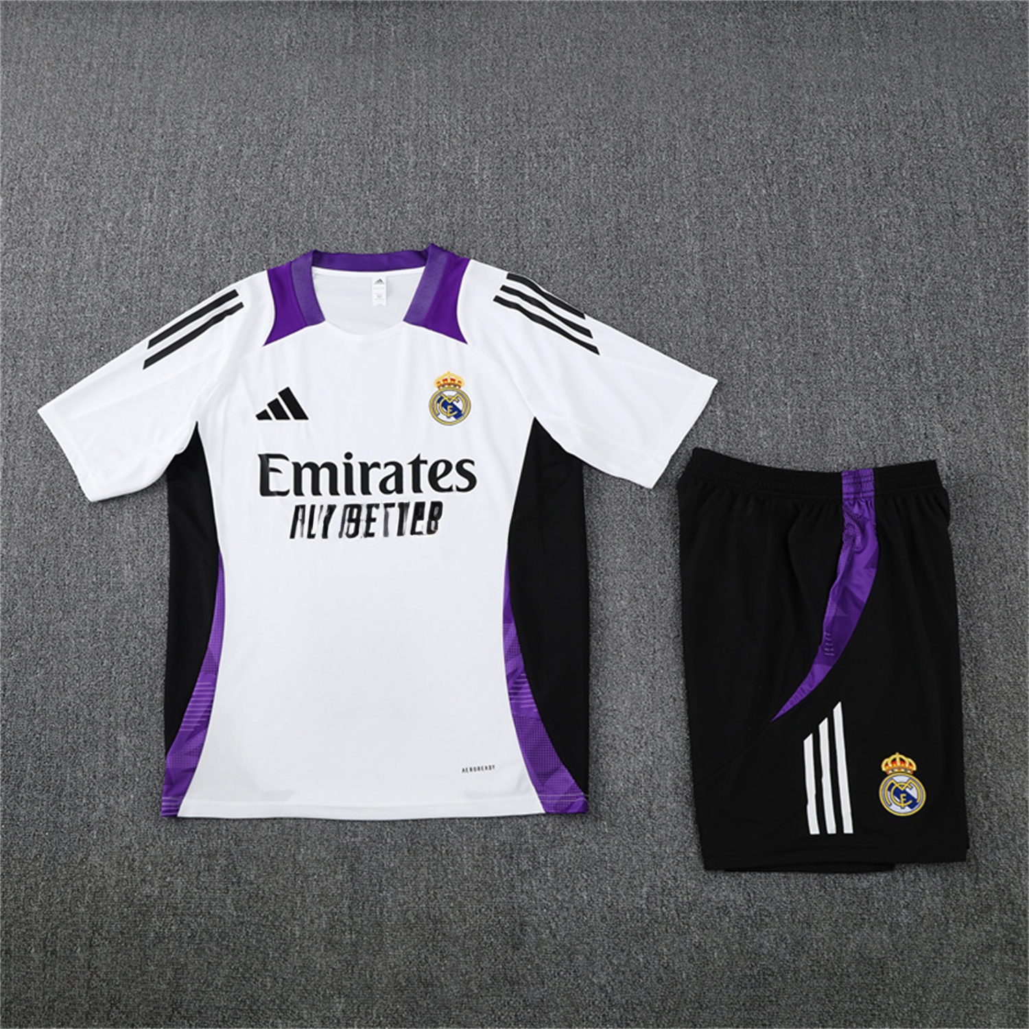 Real Madrid 24-25 Short-Sleeve Kids Training Set - White with Purple - ReplicasJersey