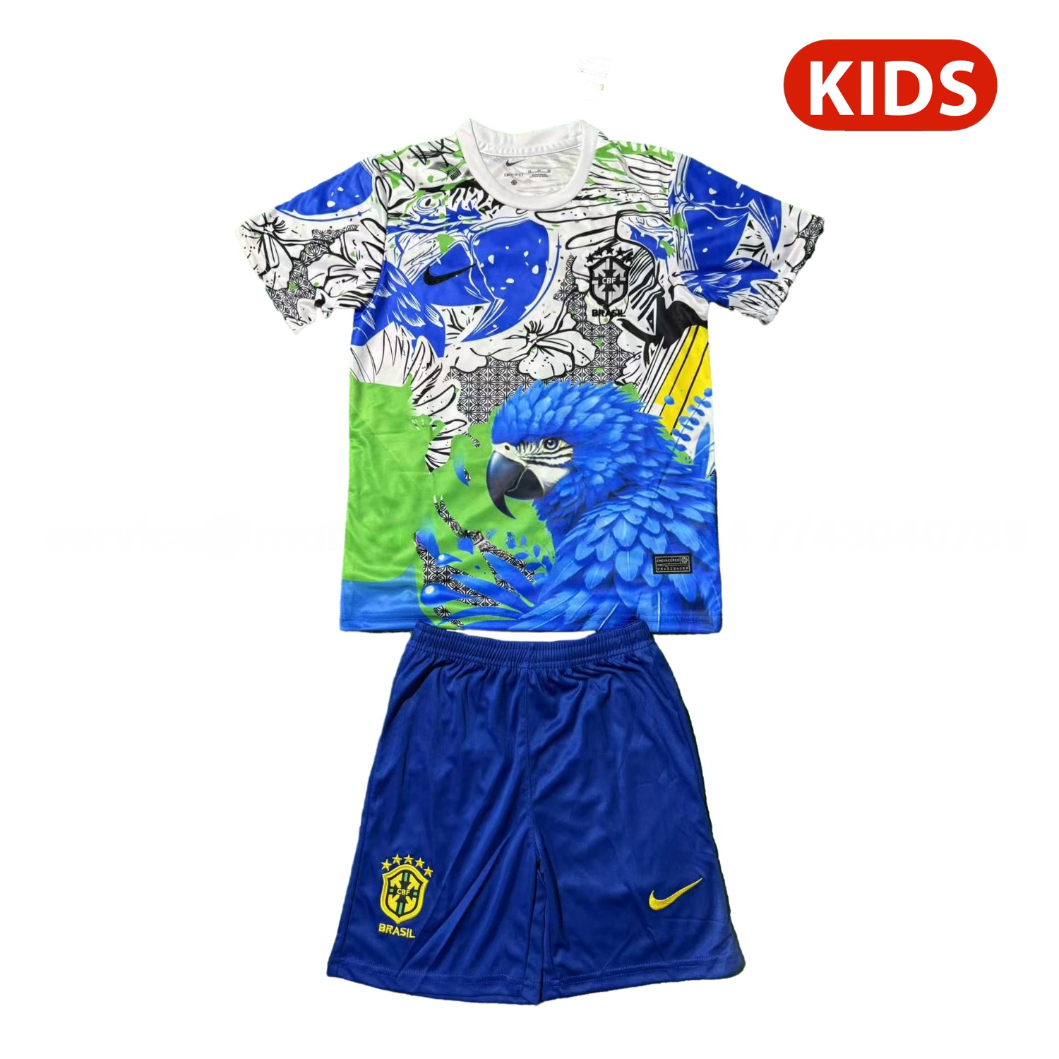 Brazil 25-26 Blue Parrot Special Kids Kit - ReplicasJersey