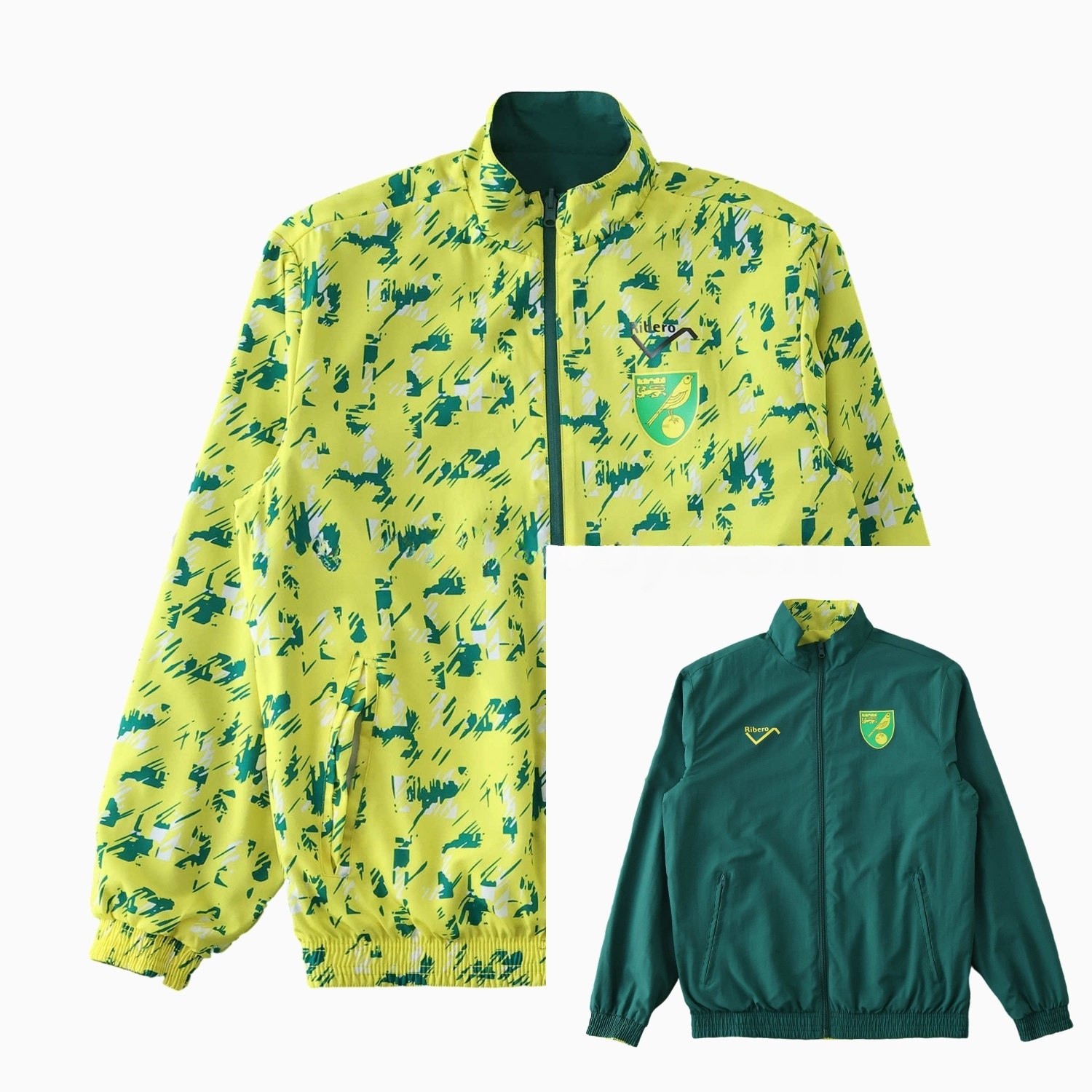 Norwich City 1992-94 Retro Style Double Sided Reversible Windbreaker - Green & Yellow - ReplicasJersey
