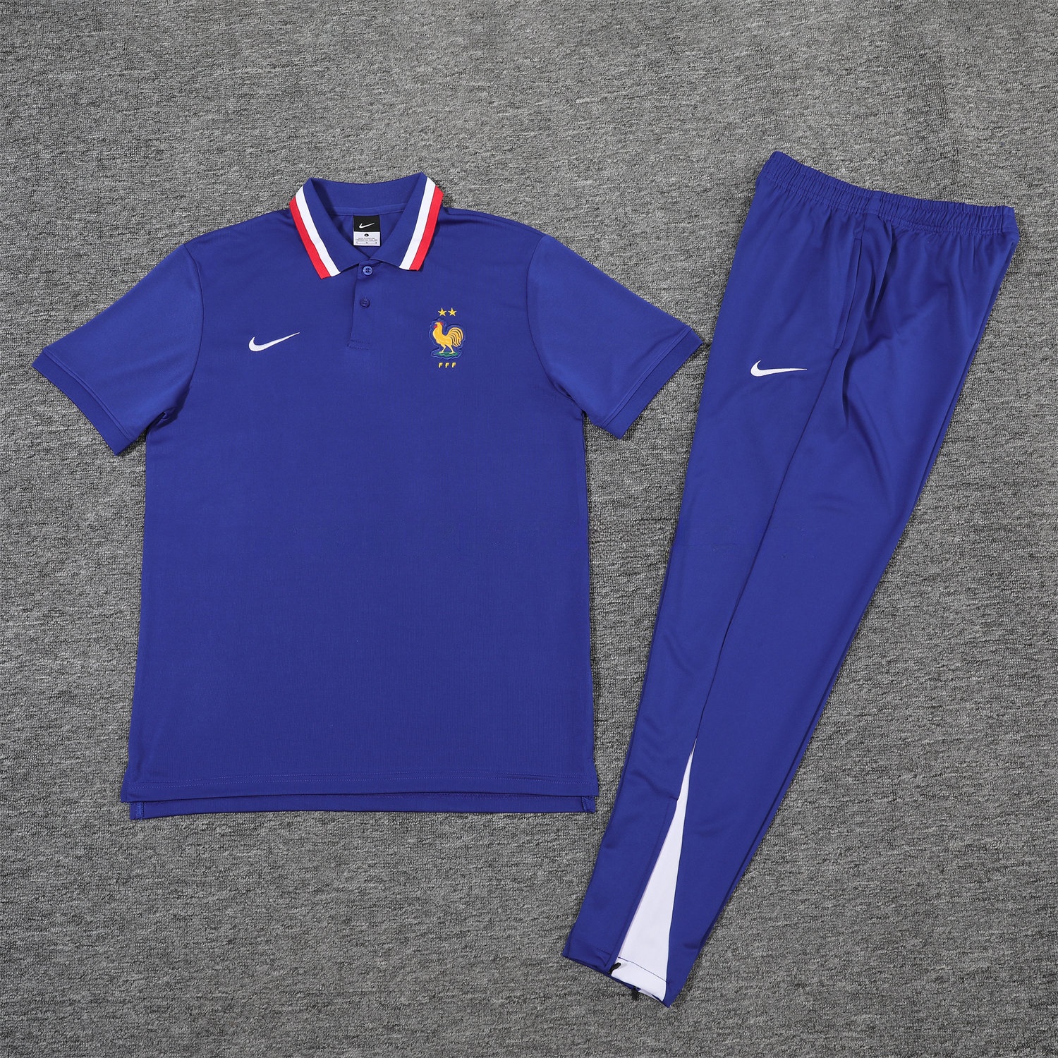 France 25-26 POLO Short-Sleeve Training Set - Blue Top and Pants - ReplicasJersey
