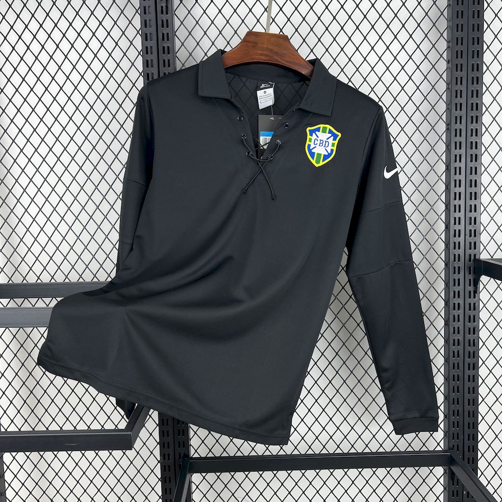 Retro Brazil 2004 Black GK Special Long Sleeves Jersey - ReplicasJersey