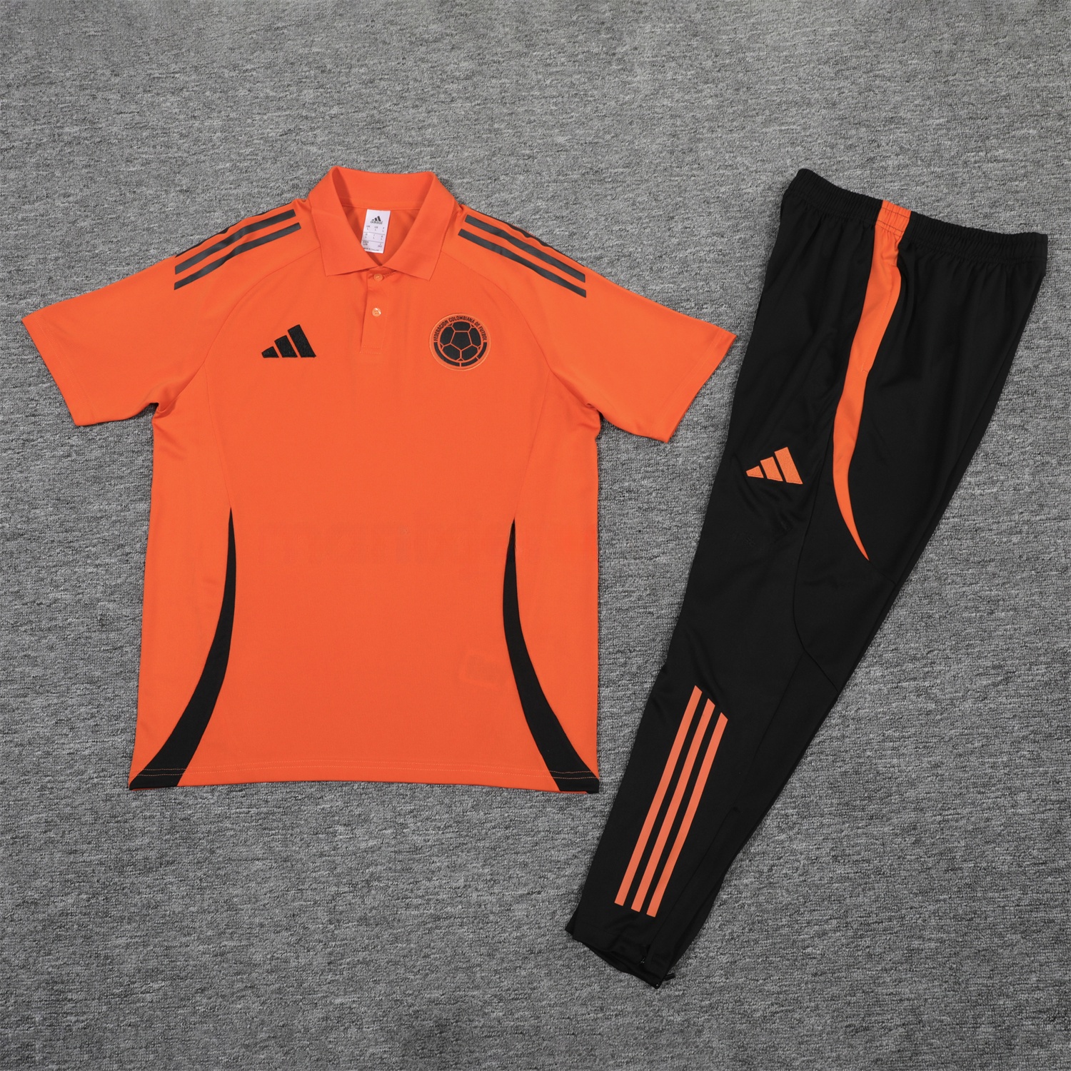 Colombia 25-26 POLO Short-Sleeve Training Set - Orange Top and Black Pants - ReplicasJersey