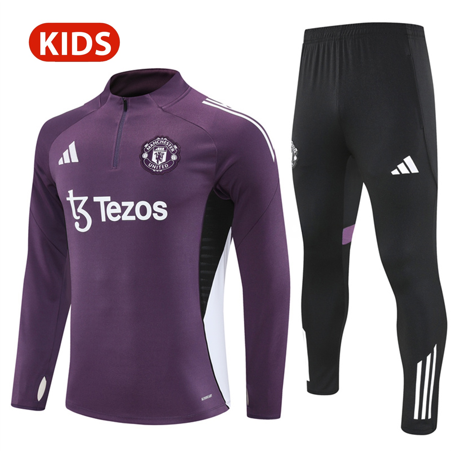 Manchester United 25-26 Kid Long Sleeves Training Set - Purple Top & Black Pants - ReplicasJersey